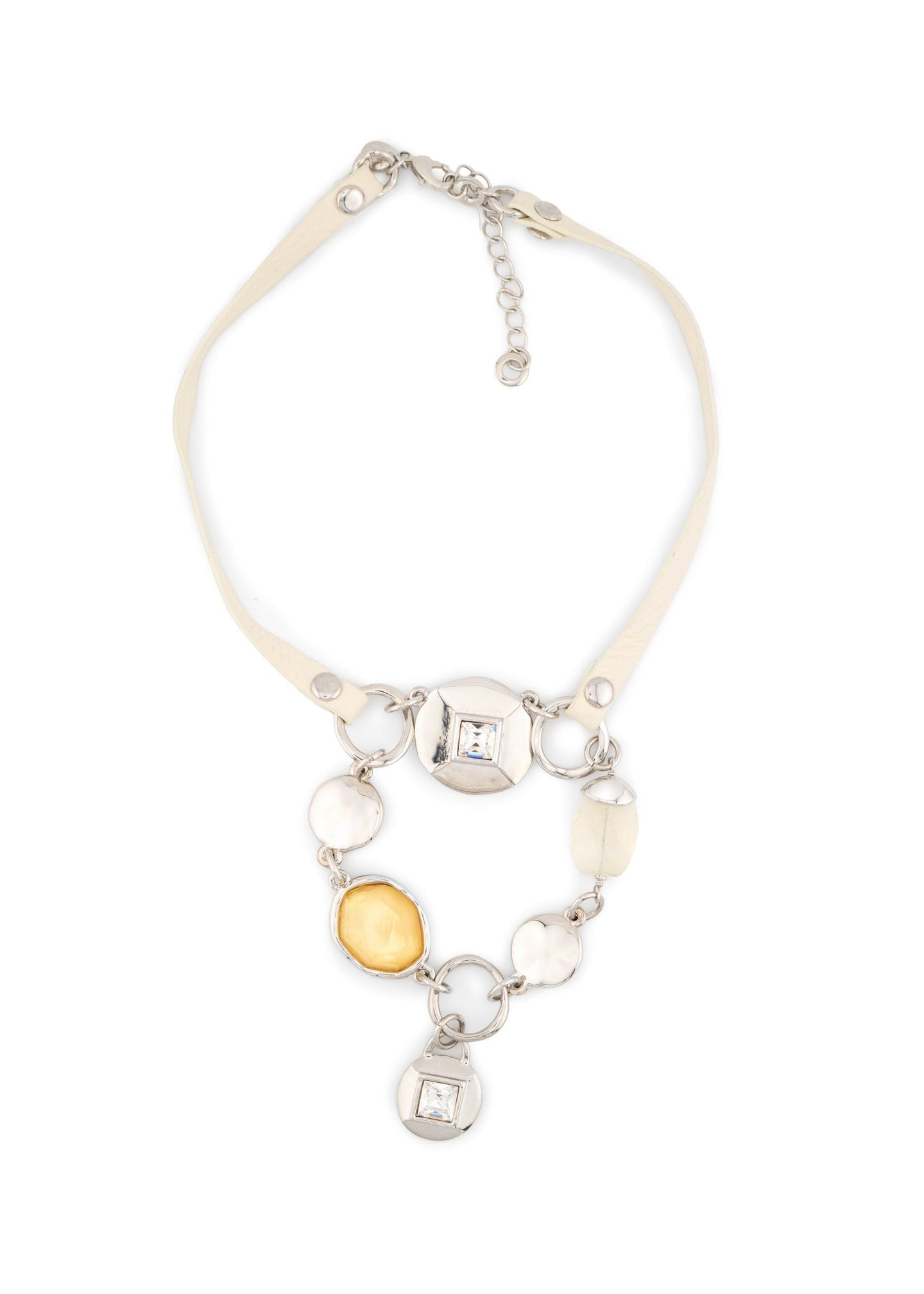 Leather Cord & Mixed Stone Bib Necklace