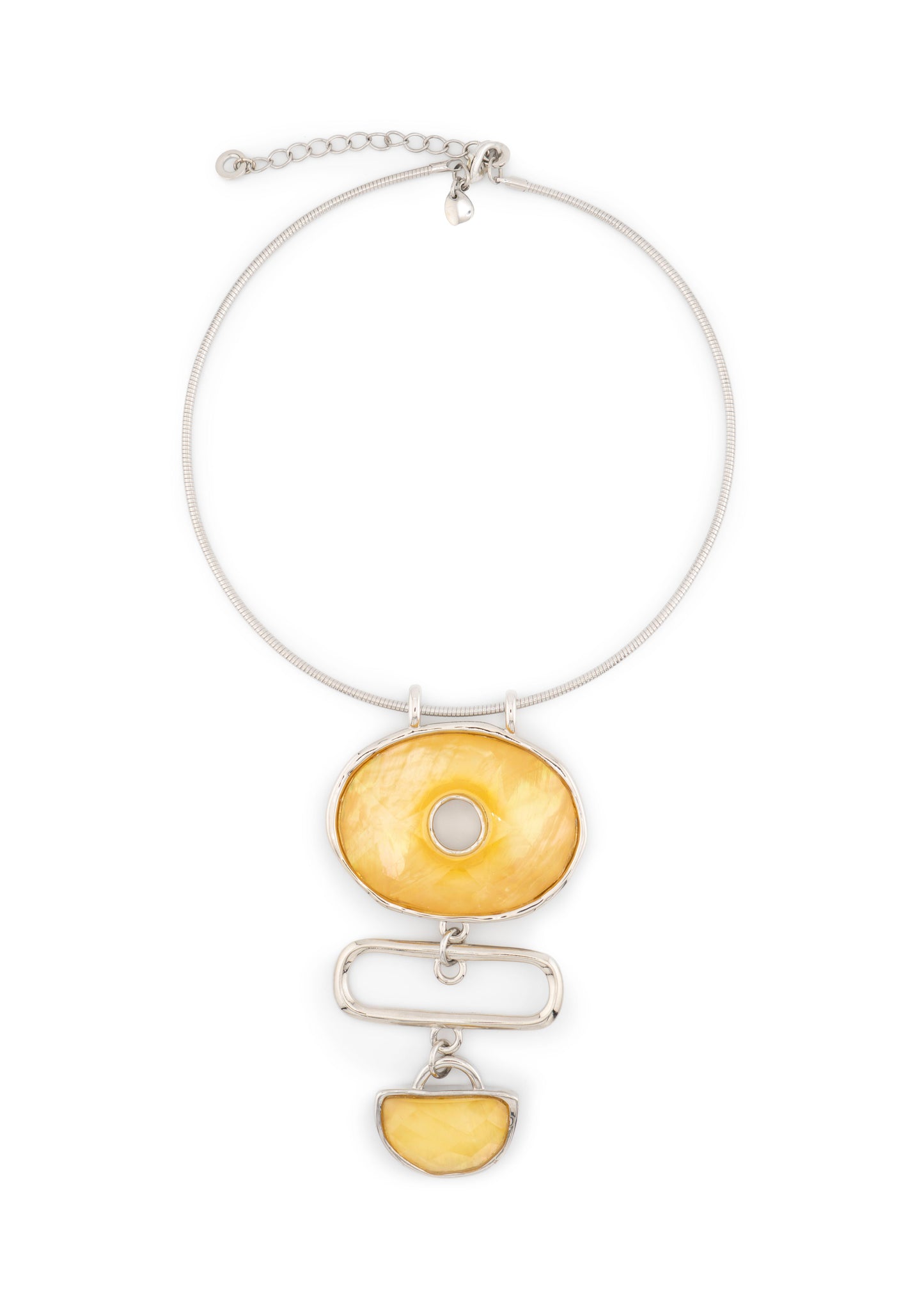 Silver-Tone Snake Chain & Amber Stone Drop Necklace