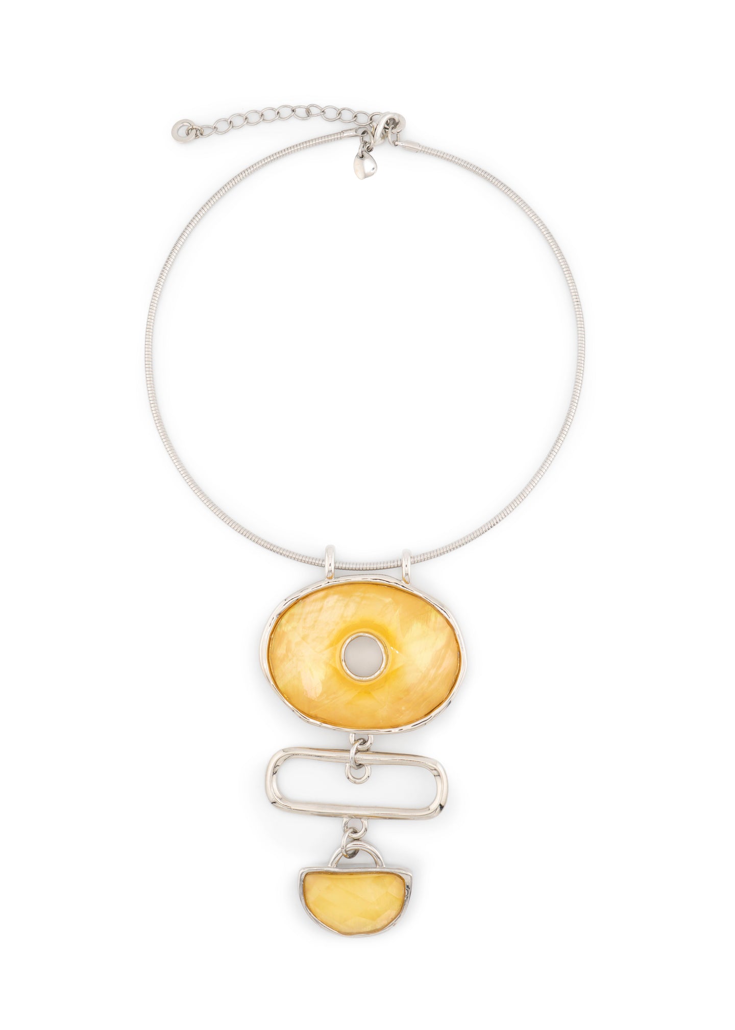 Silver-Tone Snake Chain & Amber Stone Drop Necklace