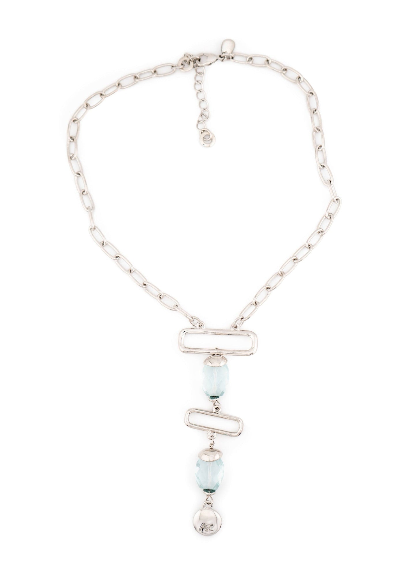 Silver-Tone Chain & Aqua Stone Geometric Drop Necklace