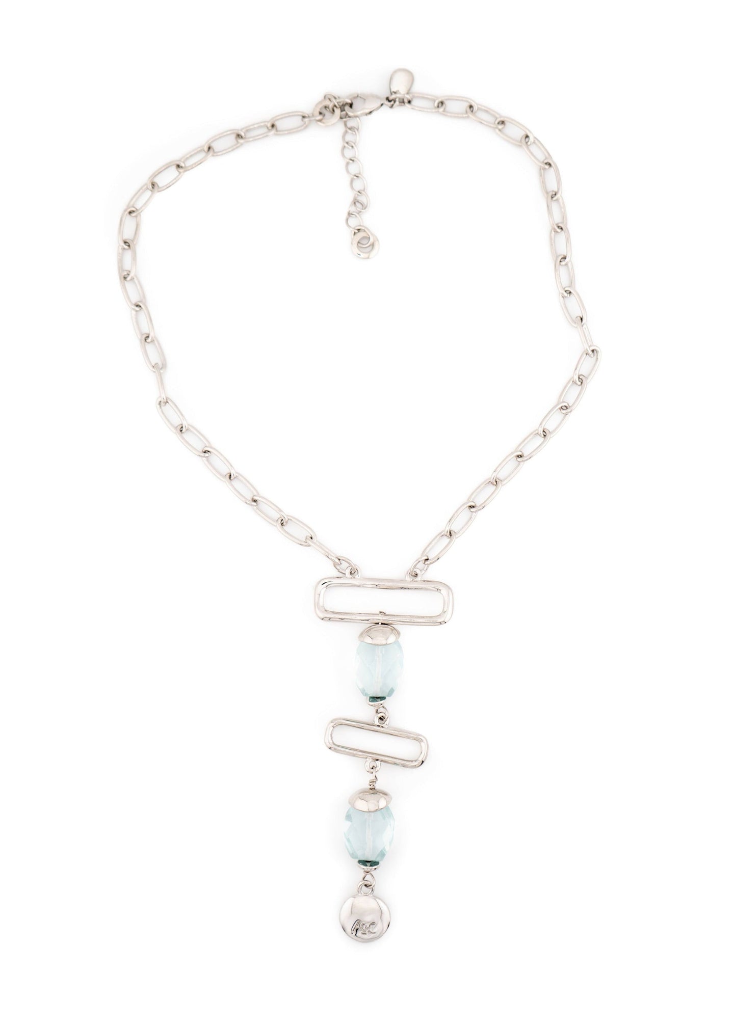 Silver-Tone Chain & Aqua Stone Geometric Drop Necklace