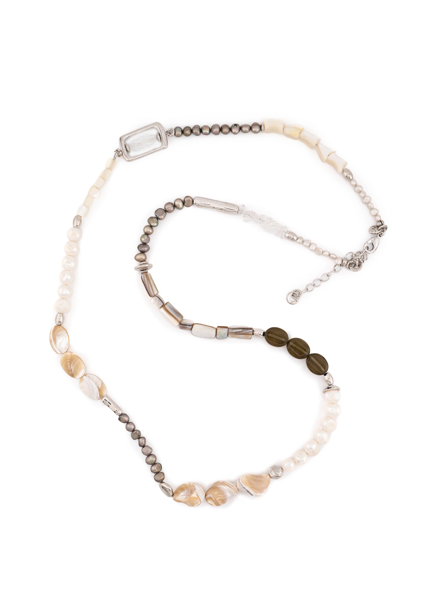 Silver-Tone Mixed Pearl & Shell Bead Long Necklace