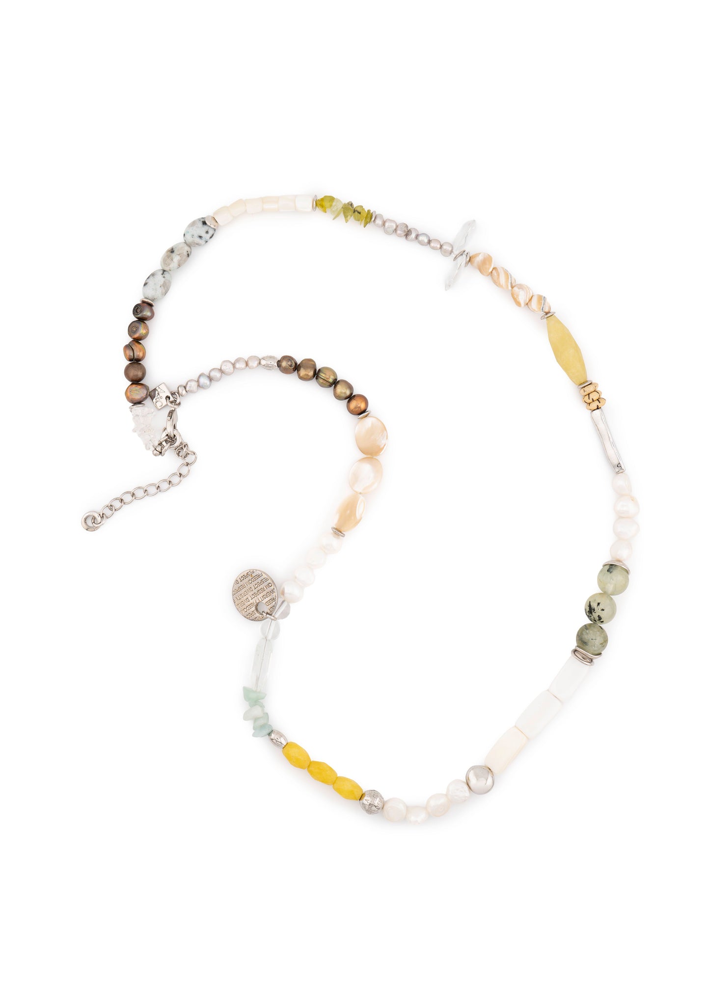 Silver-Tone Mixed Pearl & Multi Stone Bead Long Necklace