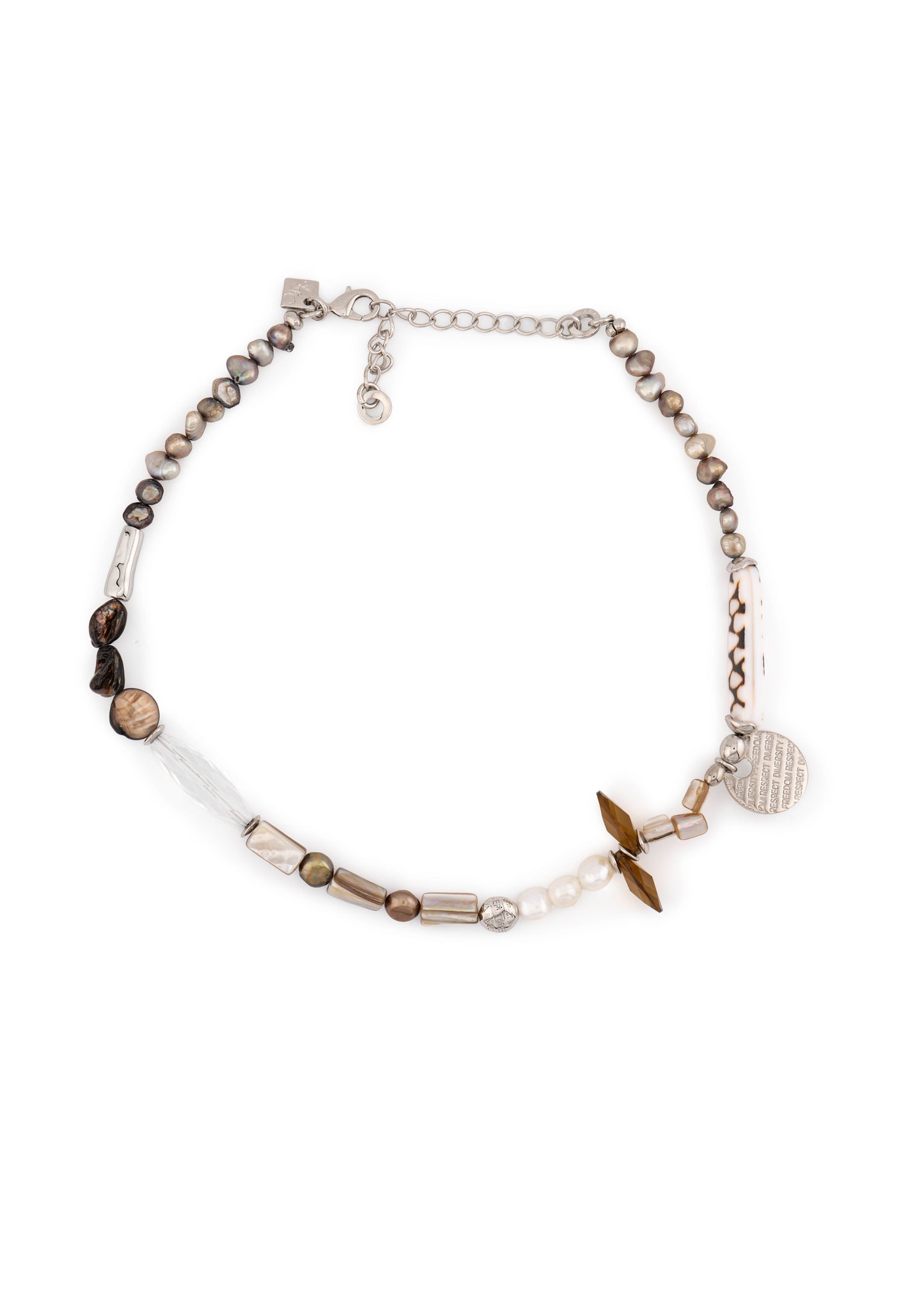 Silver-Tone Mixed Pearl & Stone Bead Necklace