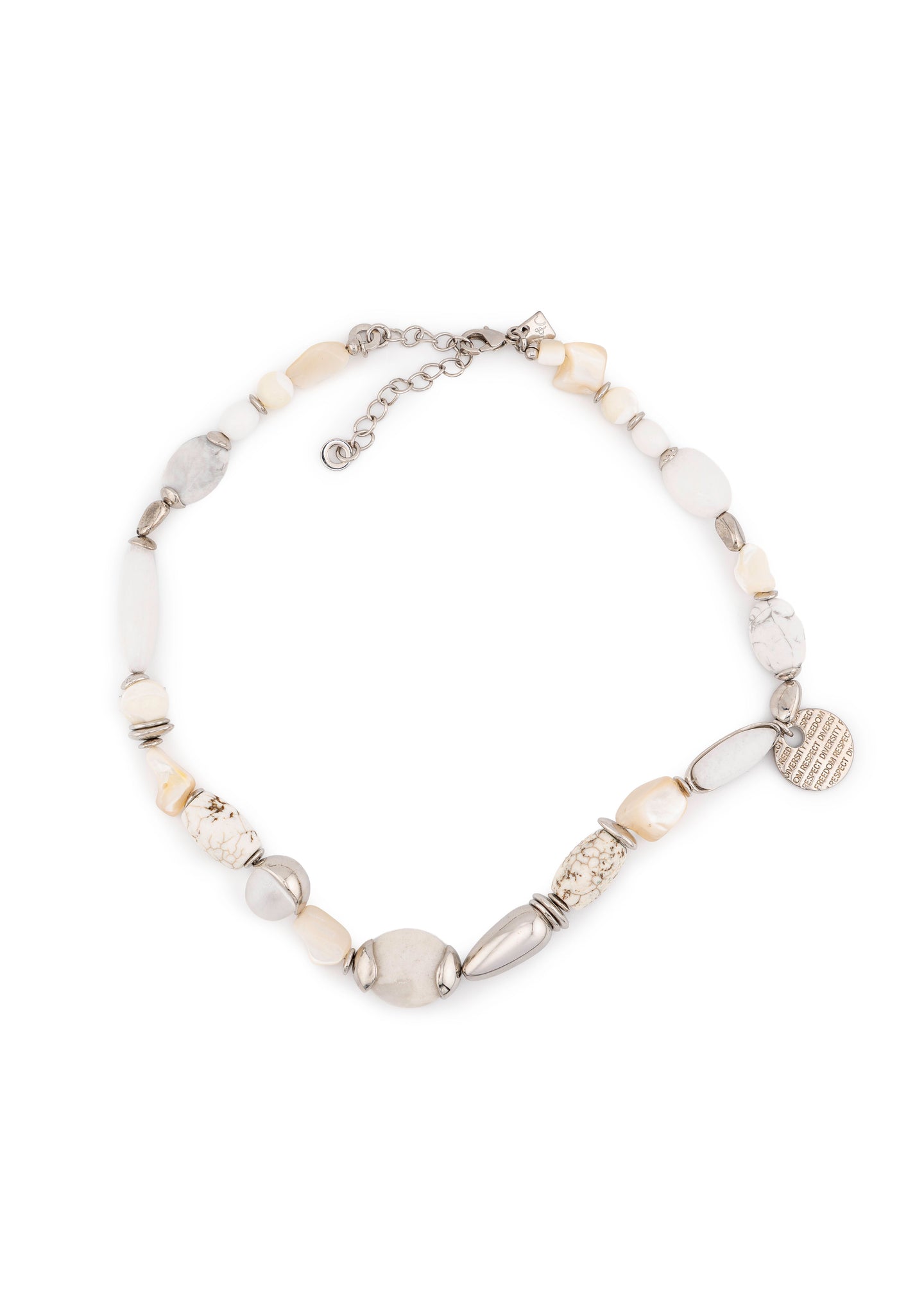 Silver-Tone White Stone Bead Necklace