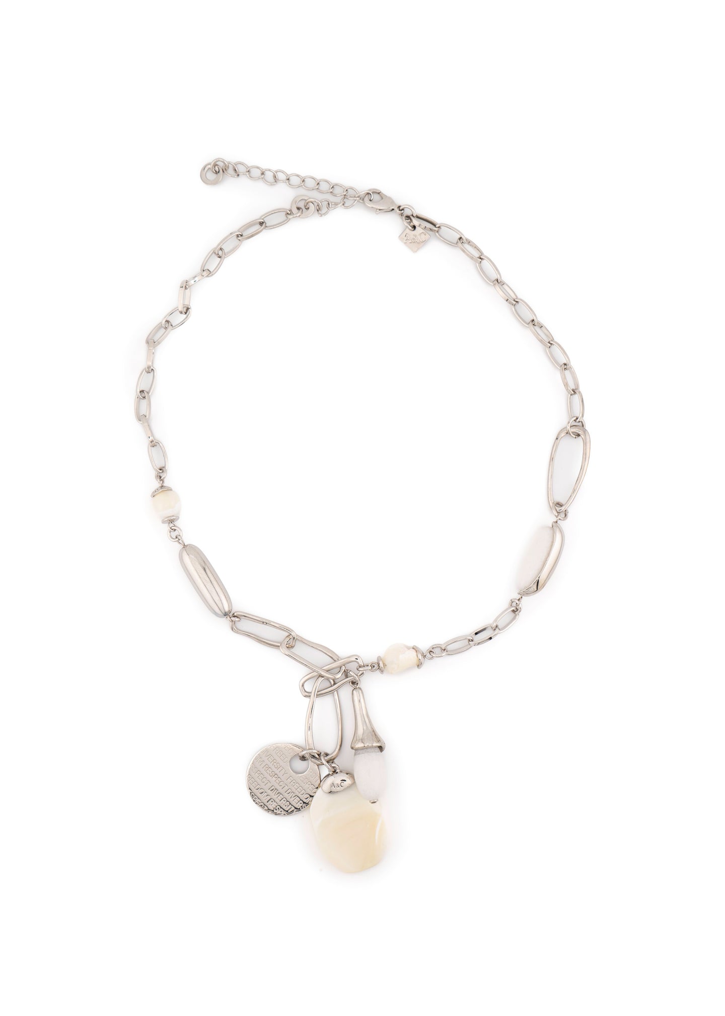 Silver-Tone Paperclip Chain & White Stone Drop Necklace