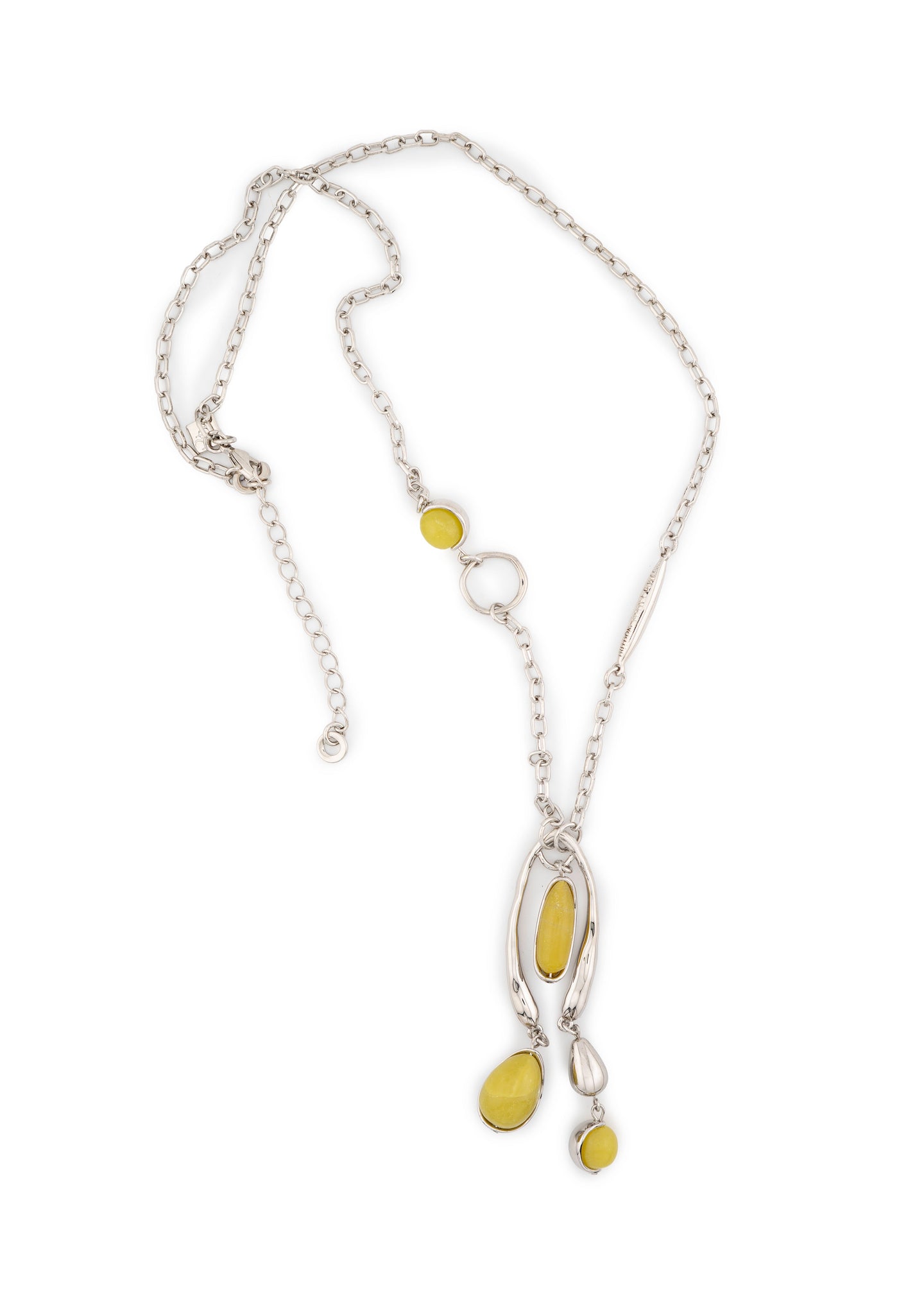 Silver-Tone Chain & Citron Stone Sculptural Drop Necklace