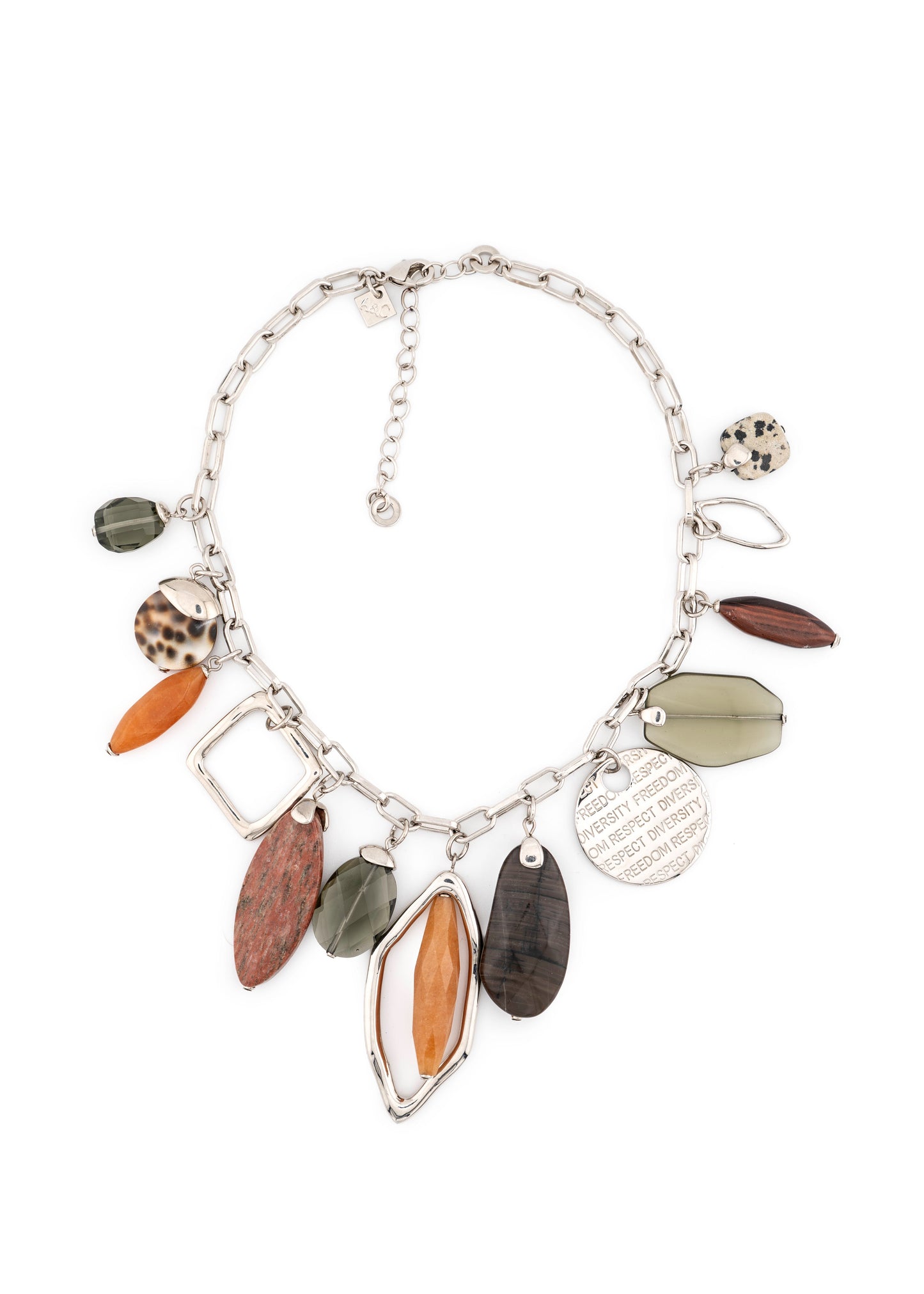 Silver-Tone Chain & Earth Stone Charm Necklace