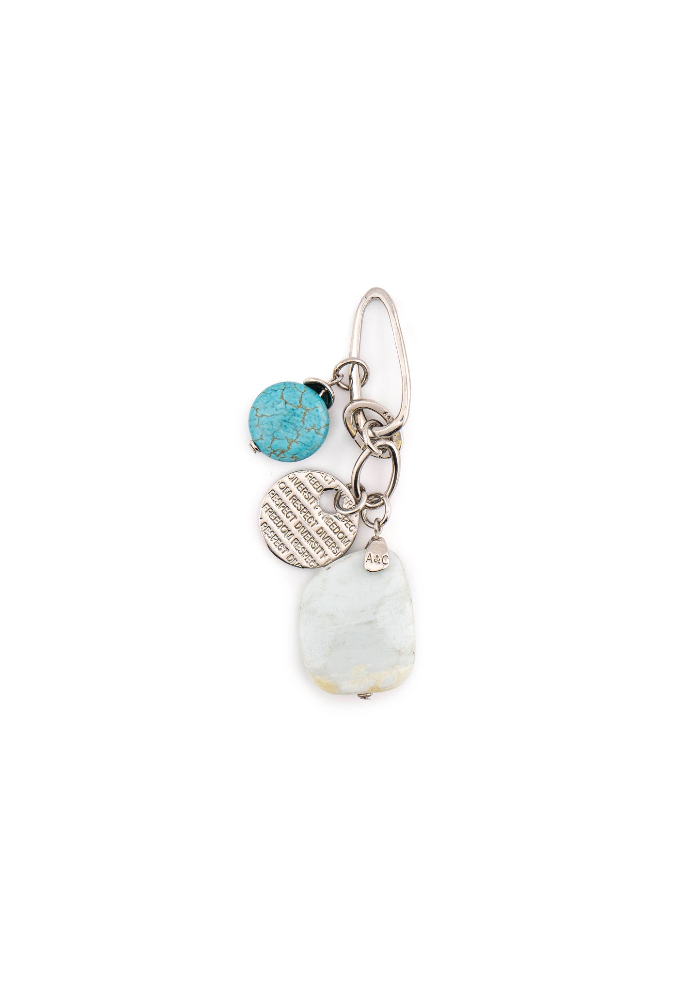 Silver-Tone Oval Link & Turquoise Mix Cluster Pendant