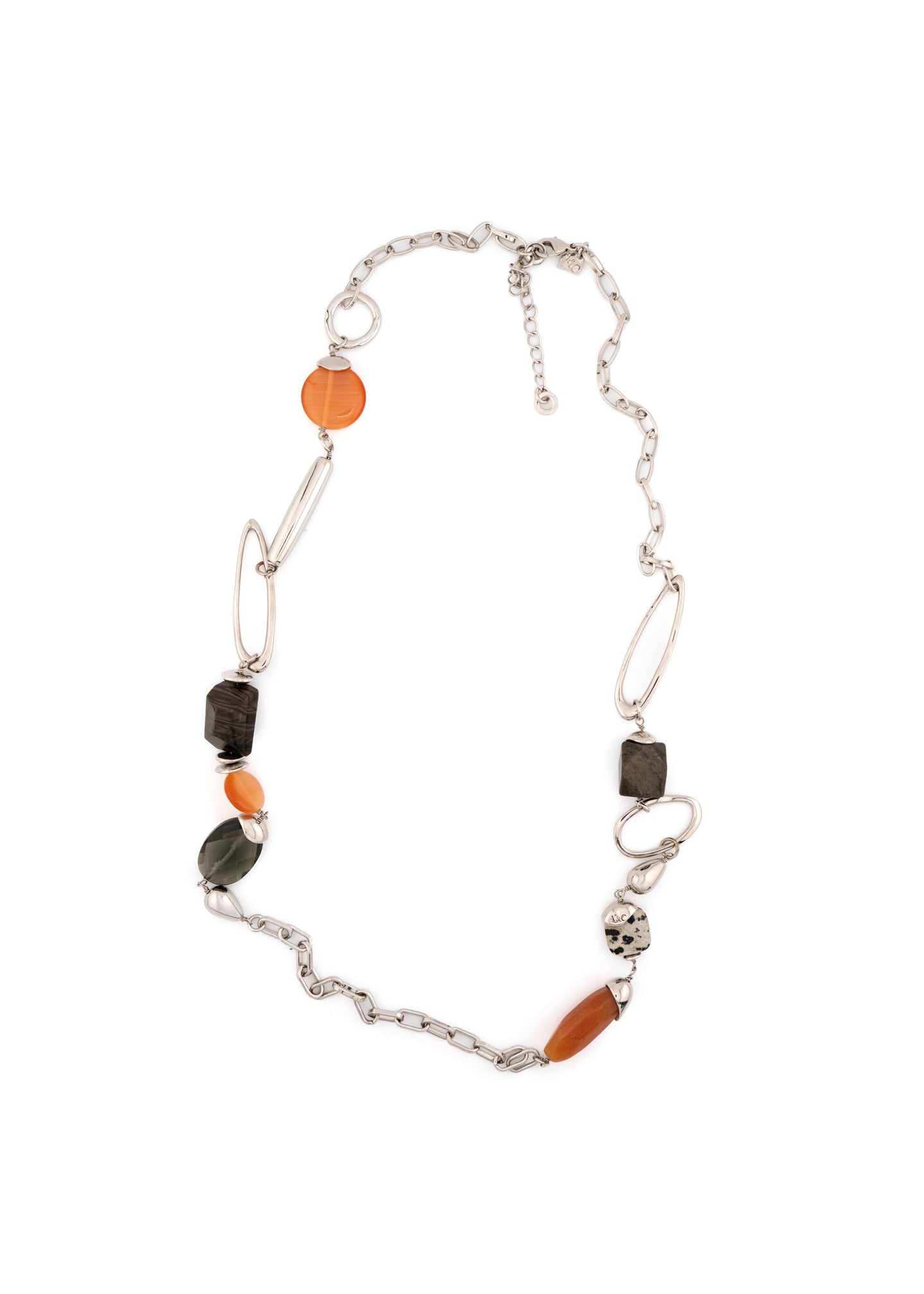 Silver-Tone Mixed Link & Earth Stone Necklace