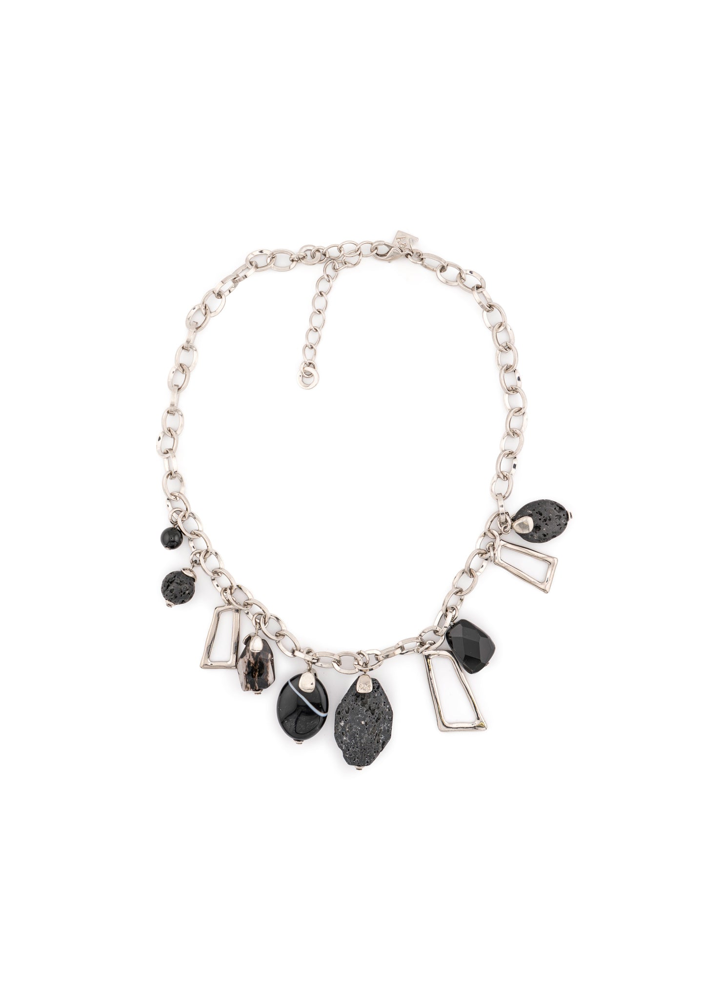 Silver-Tone Chain & Mixed Stone Charm Necklace