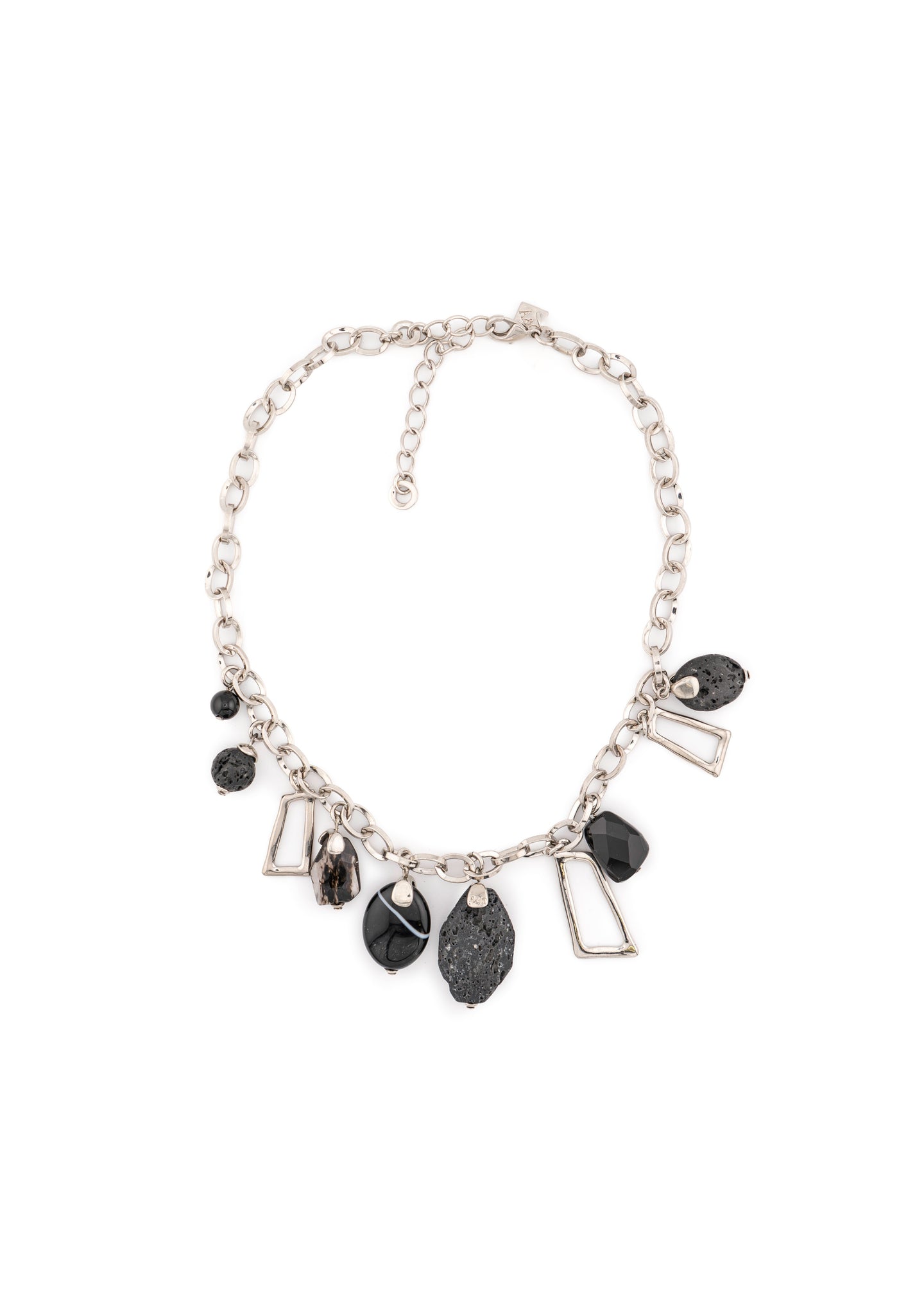 Silver-Tone Chain & Mixed Stone Charm Necklace