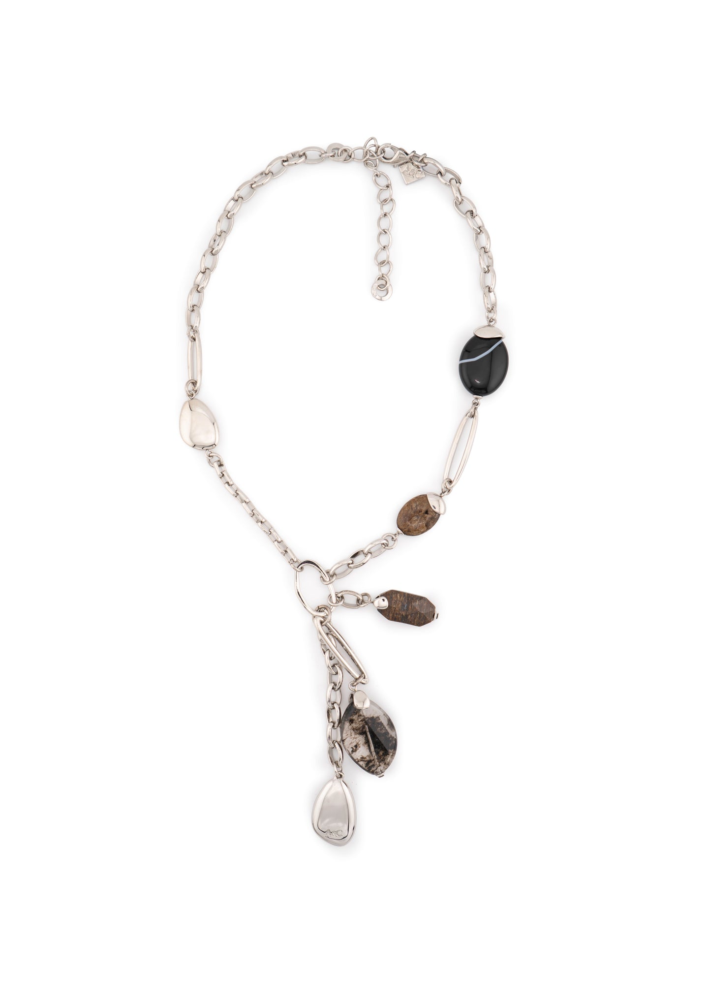 Silver-Tone Stone Chain & Lariat Drop Necklace
