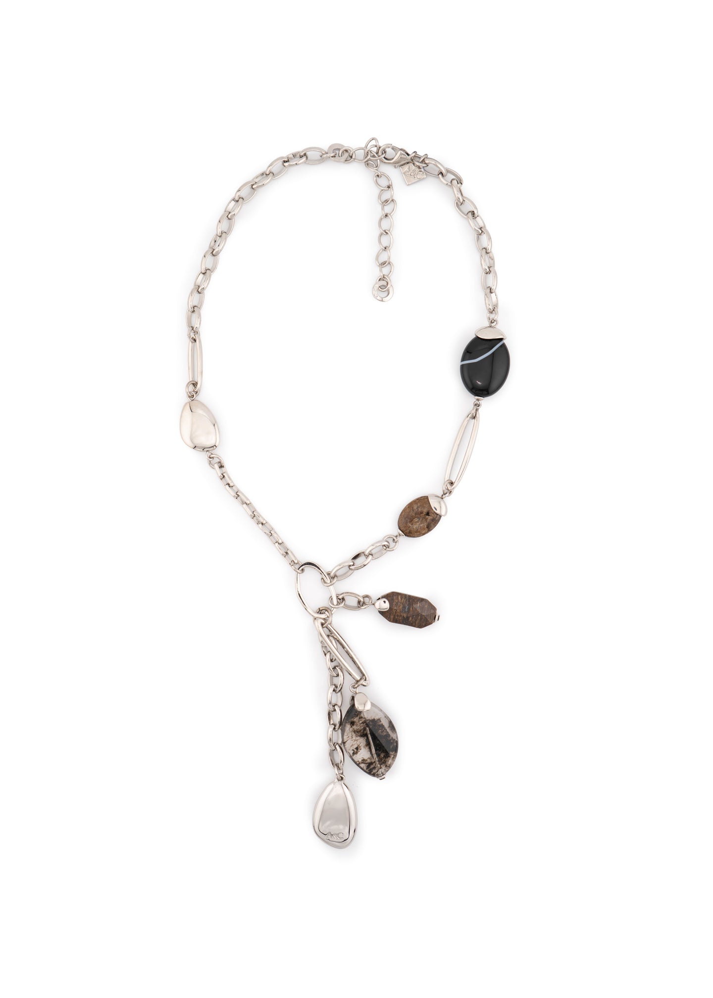 Silver-Tone Stone Chain & Lariat Drop Necklace