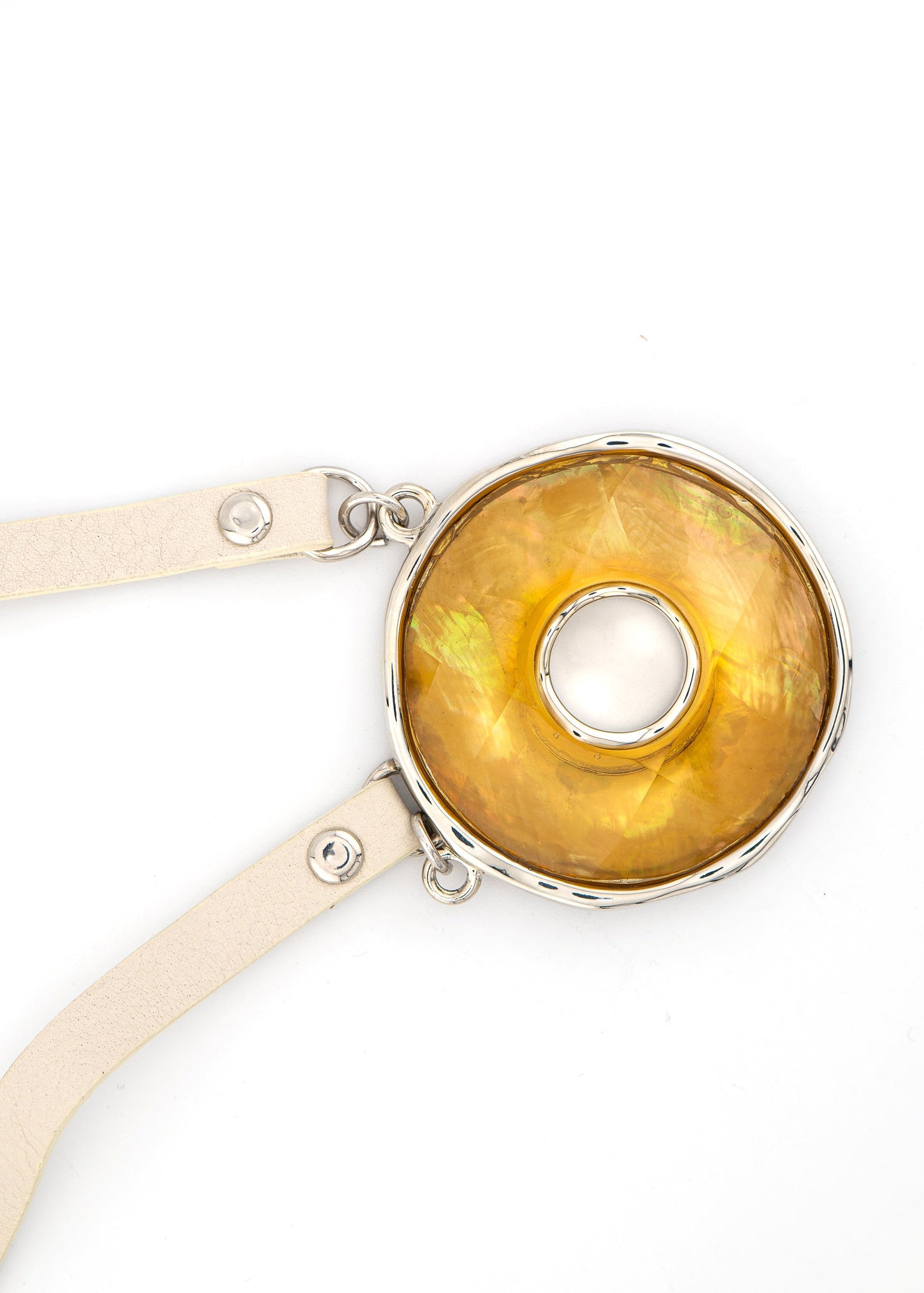 Leather Cord & Amber Donut Stone Pendant Necklace