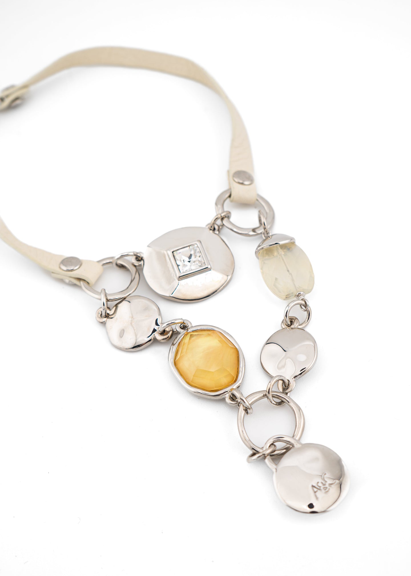 Leather Cord & Mixed Stone Bib Necklace