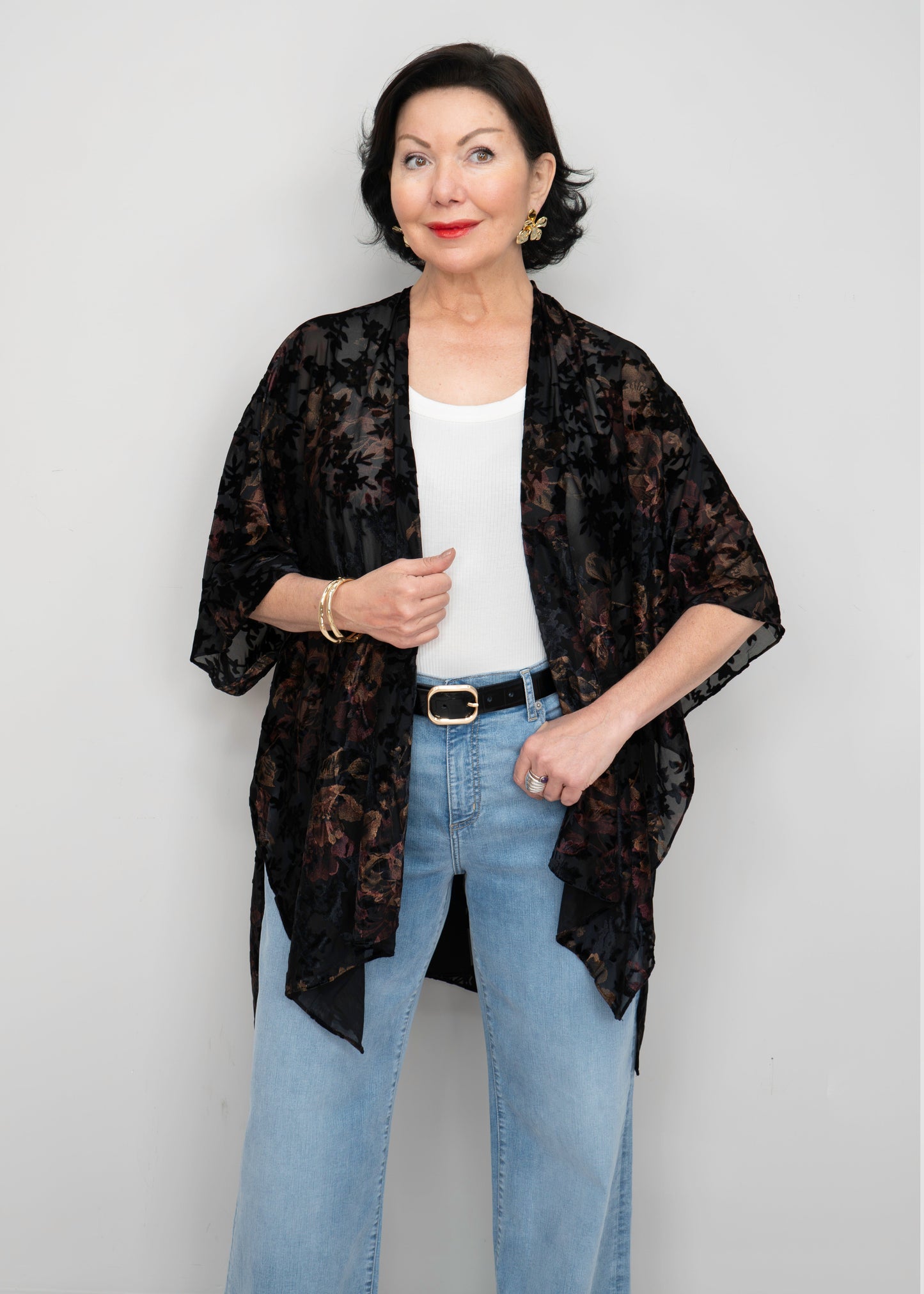 Paparazzi - Burnout Floral Pattern Kimono