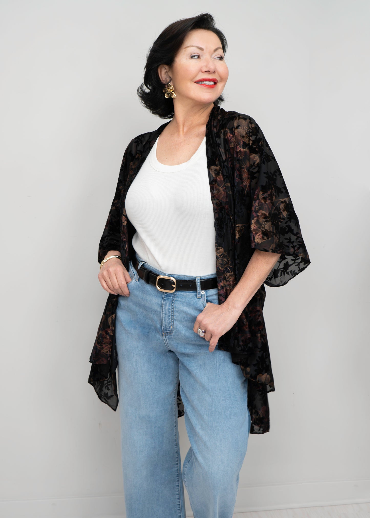 Paparazzi - Burnout Floral Pattern Kimono