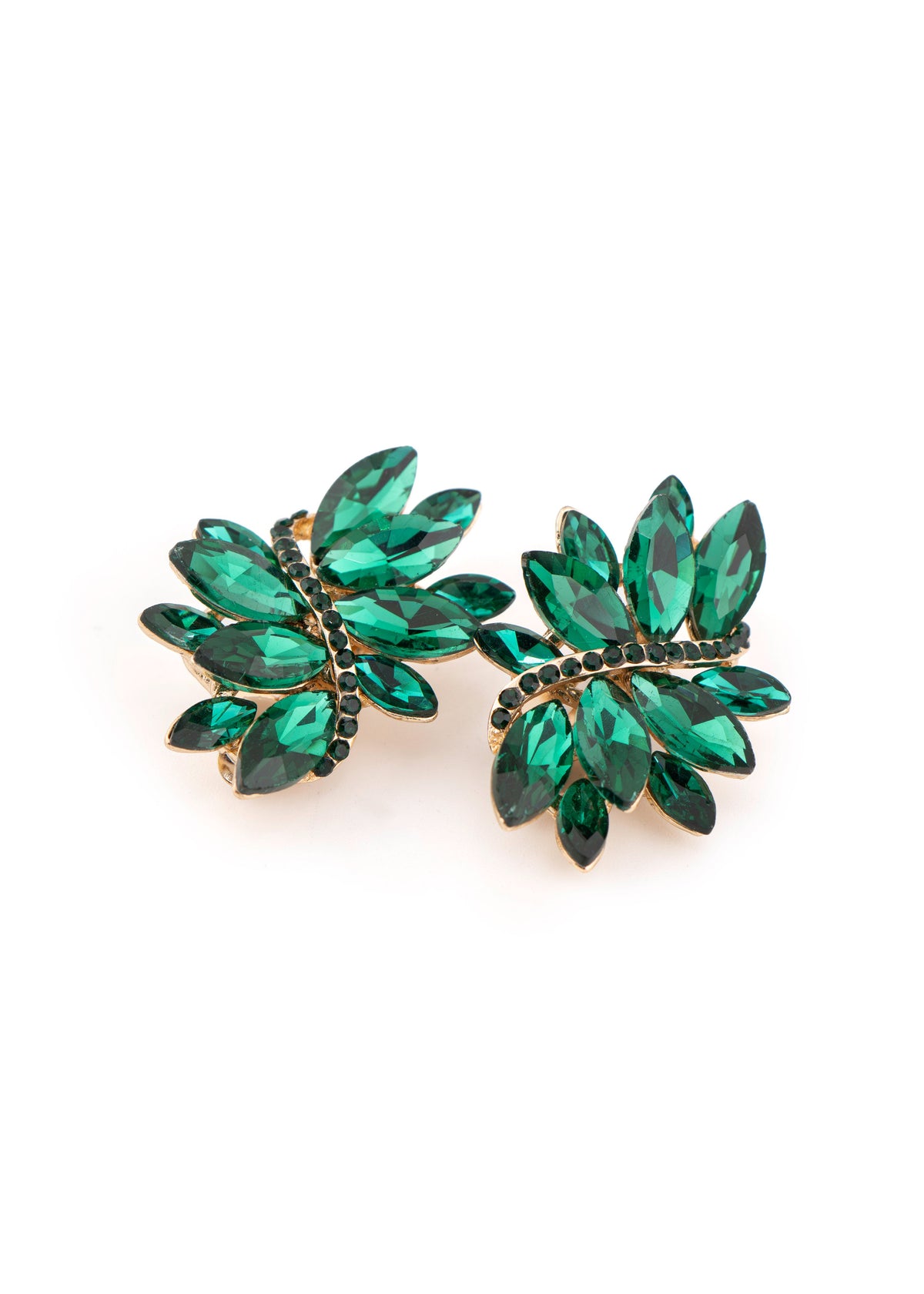 Green Crystal Cluster Clip on Earrings