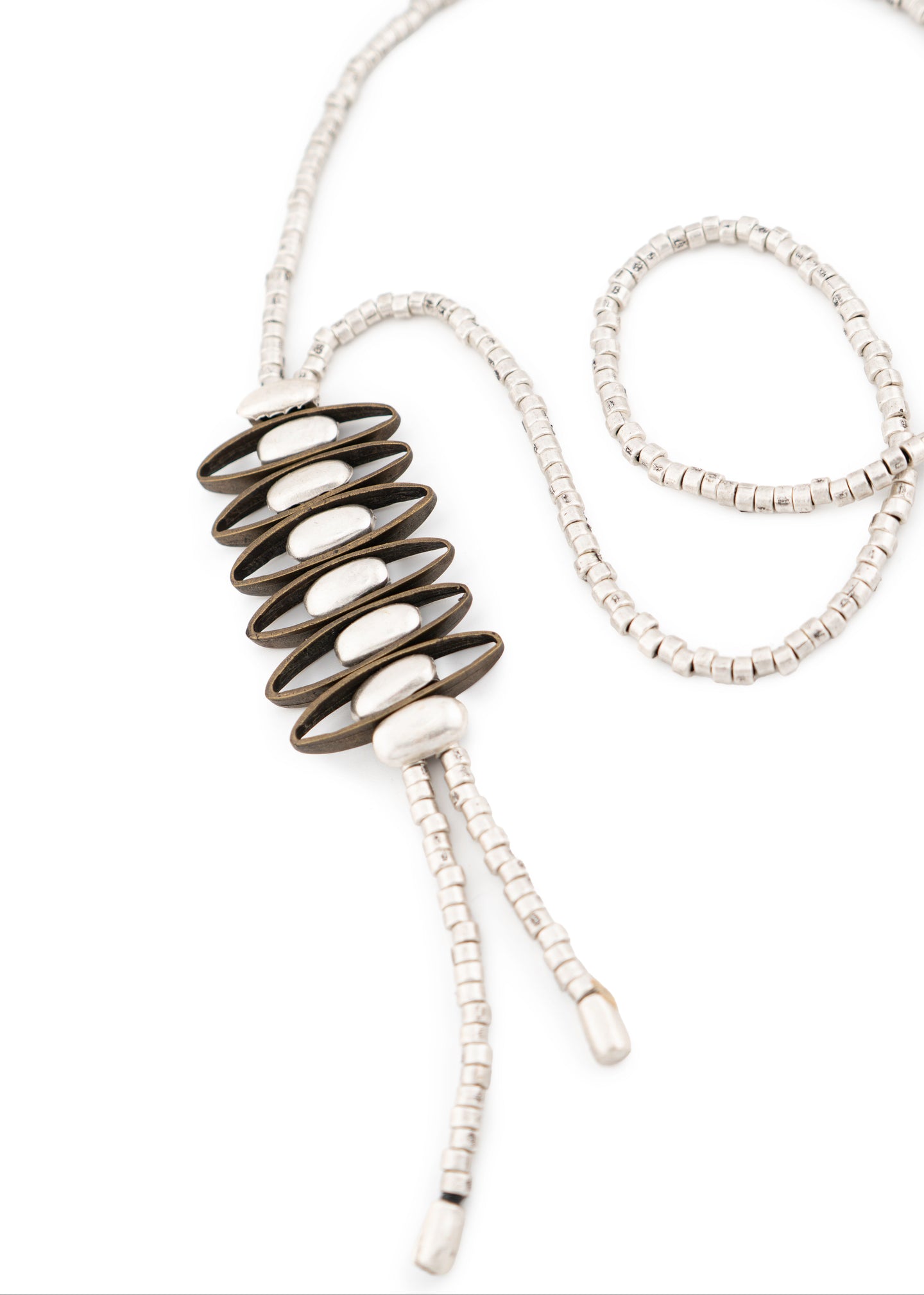 Seraglio - Silver Oval Frame Lariat Necklace