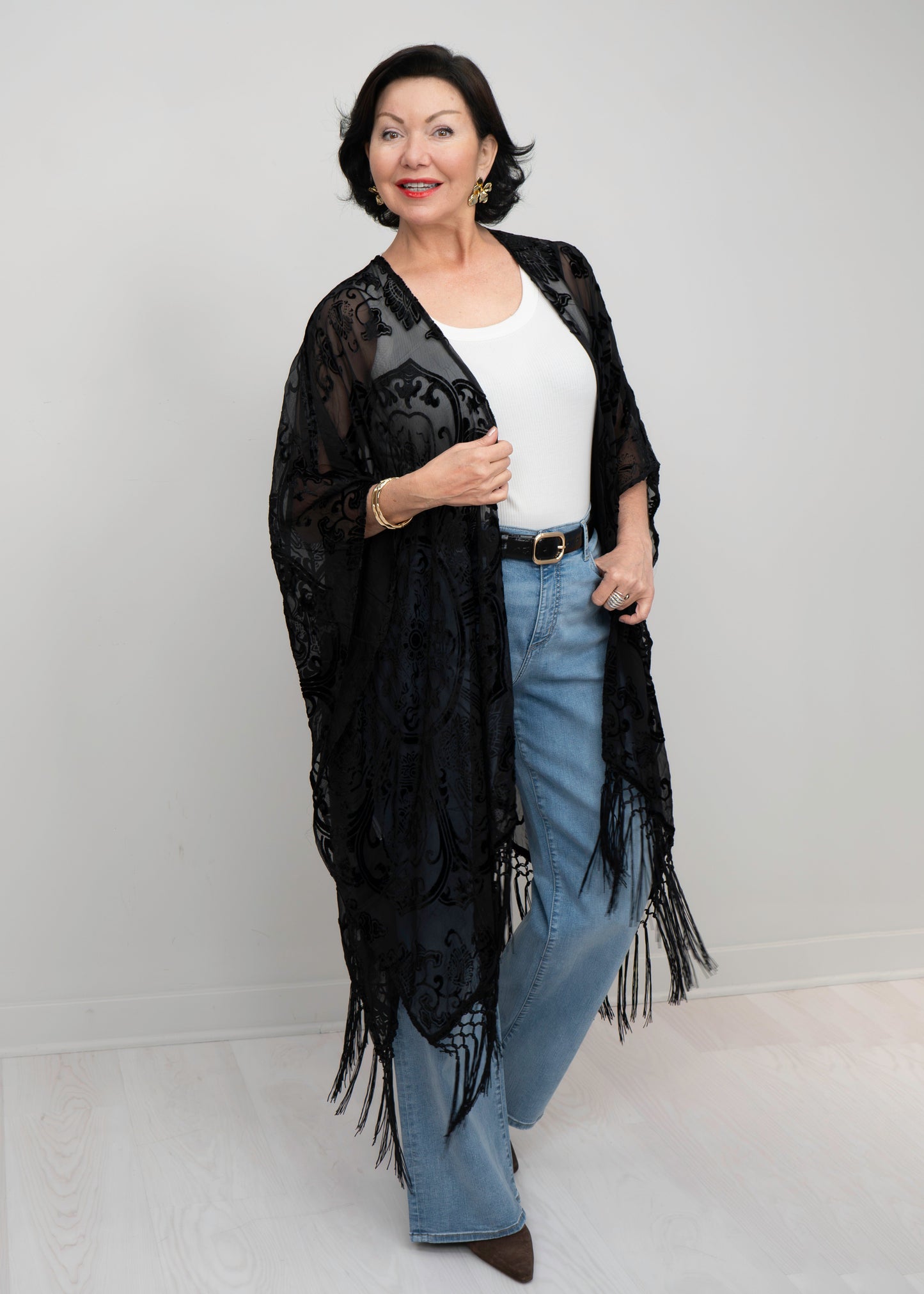 Paparazzi - Viscose Burnout Pattern Fringe Kimono