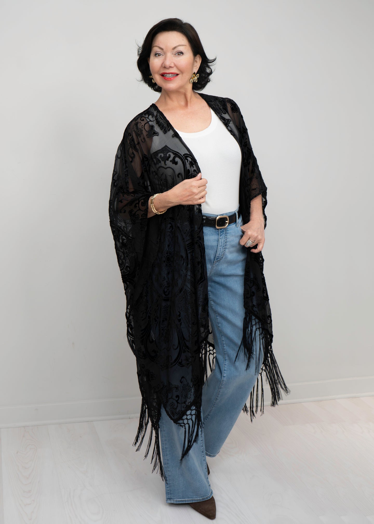 Paparazzi - Viscose Burnout Pattern Fringe Kimono