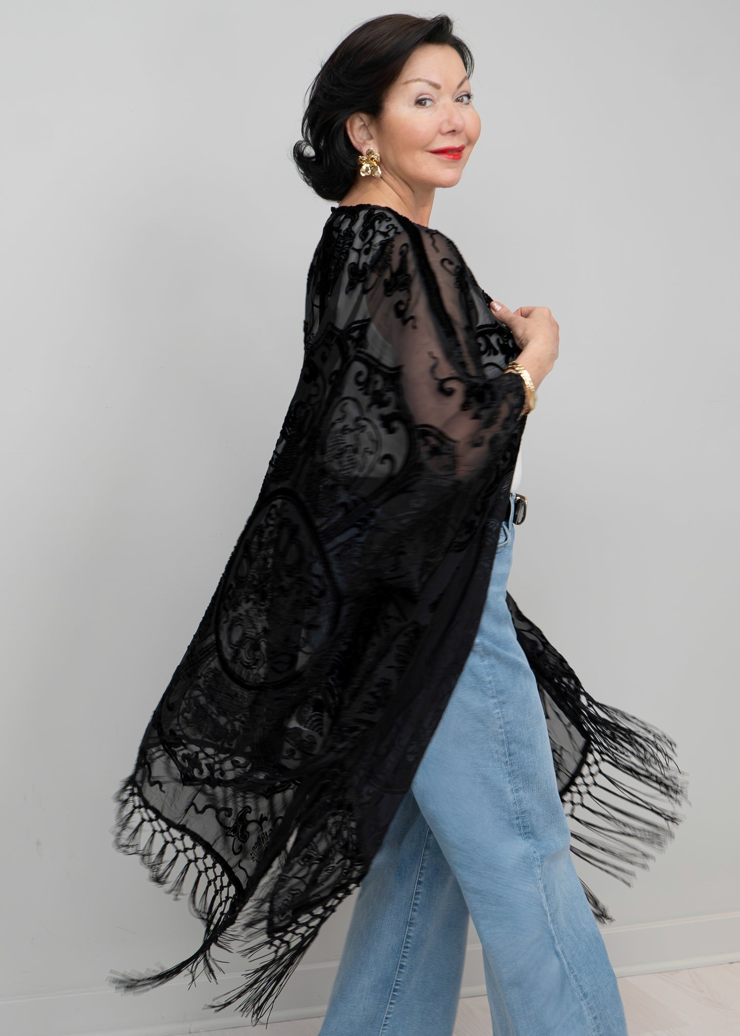 Paparazzi - Viscose Burnout Pattern Fringe Kimono
