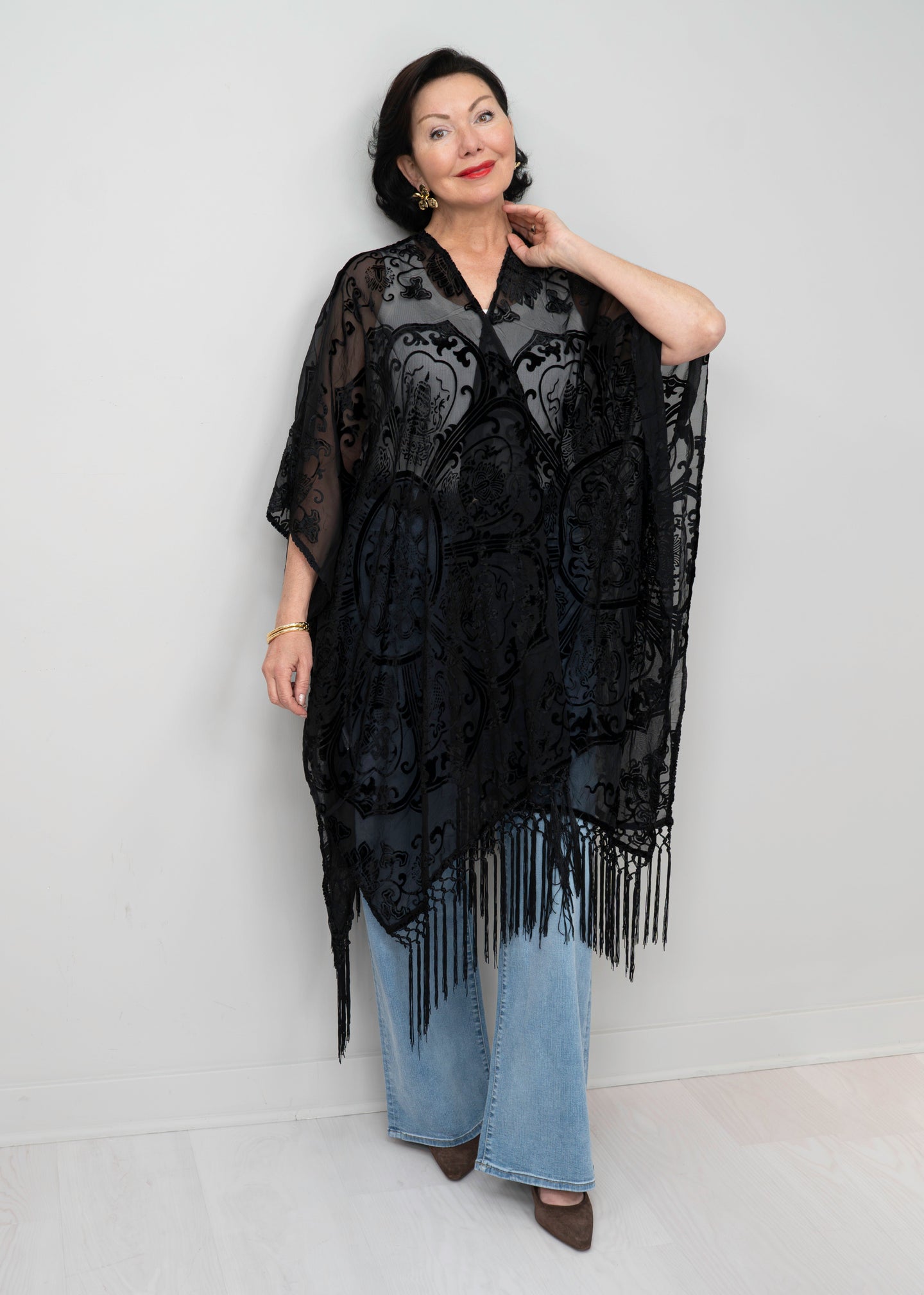Paparazzi - Viscose Burnout Pattern Fringe Kimono
