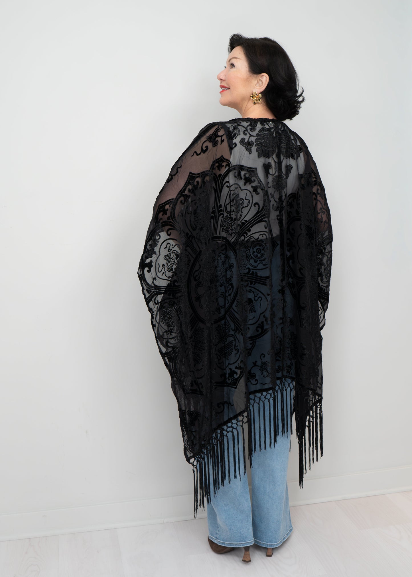 Paparazzi - Viscose Burnout Pattern Fringe Kimono