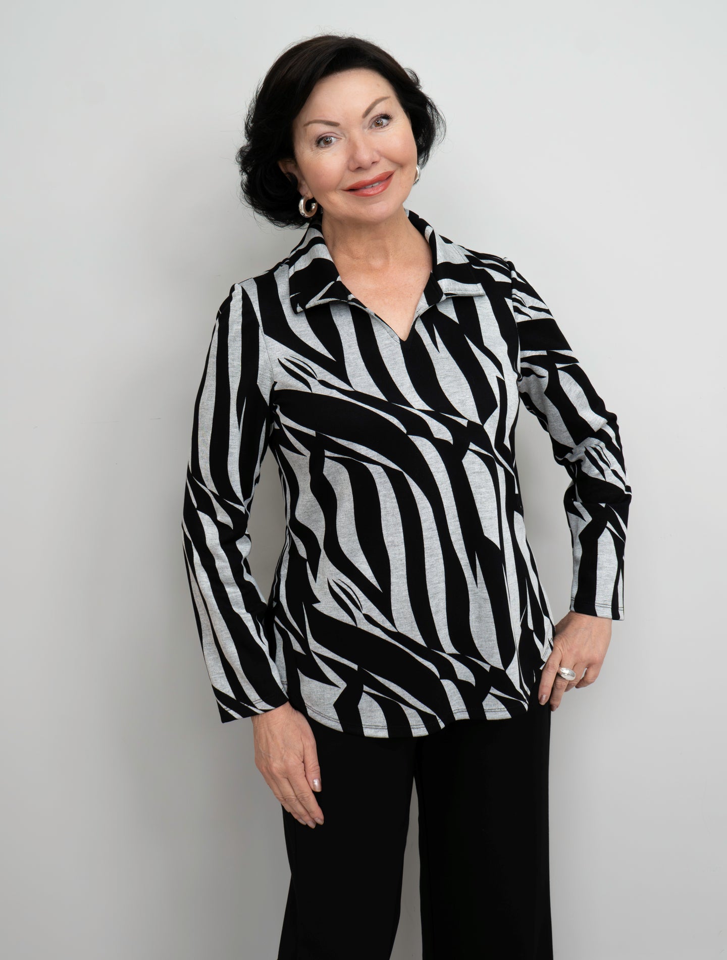 Compli K - Abstract Print Collared Tunic Top