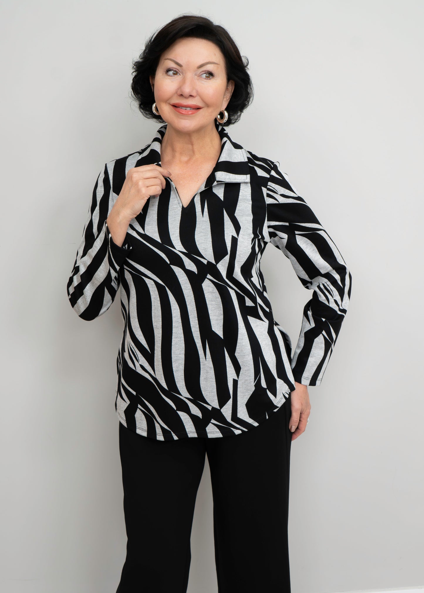 Compli K - Abstract Print Collared Tunic Top