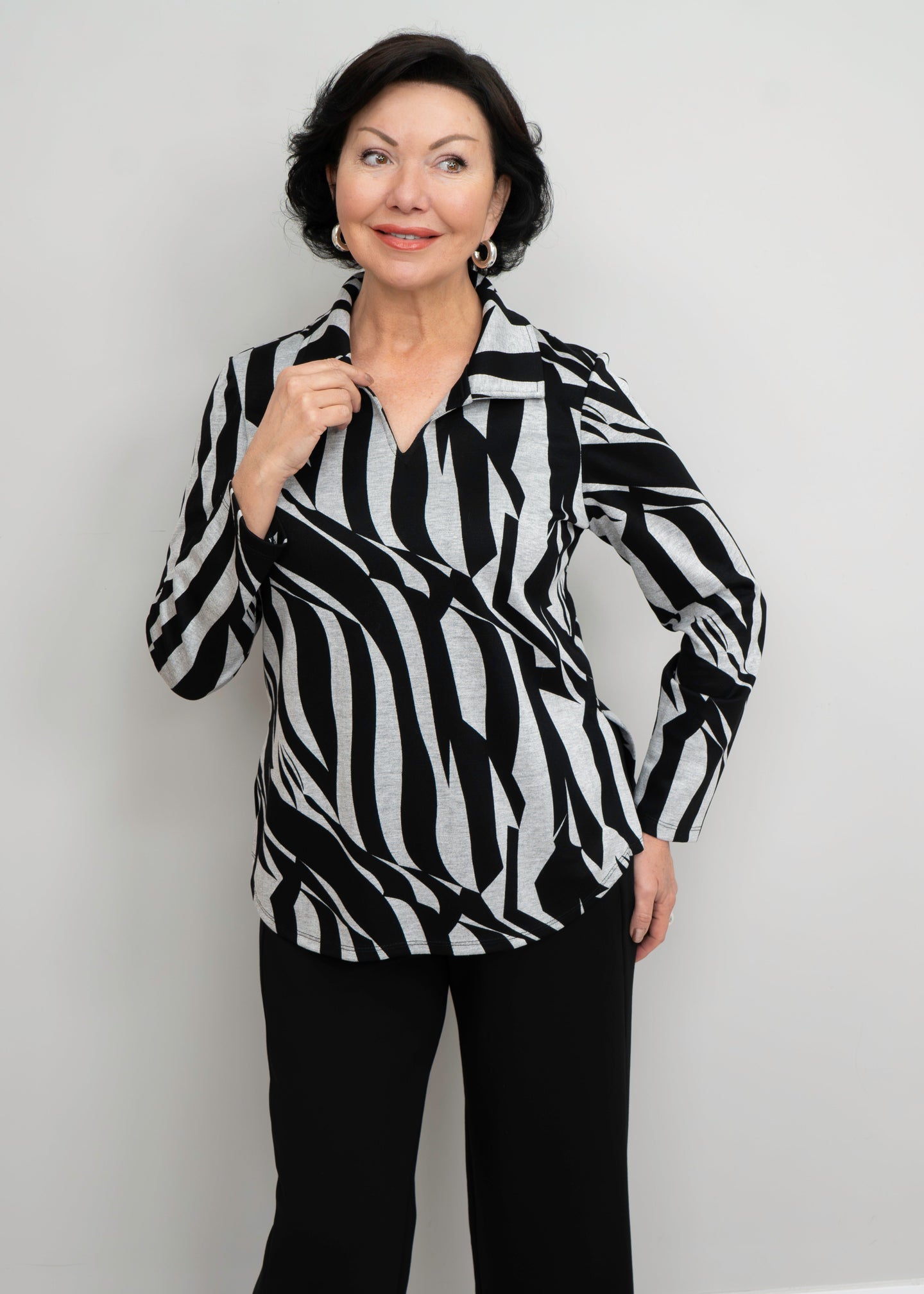Compli K - Abstract Print Collared Tunic Top