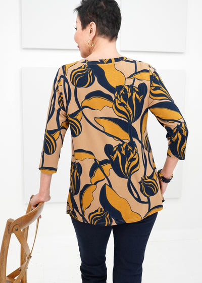 Gilmour - Printed Bamboo 3/4 Sleeve Top