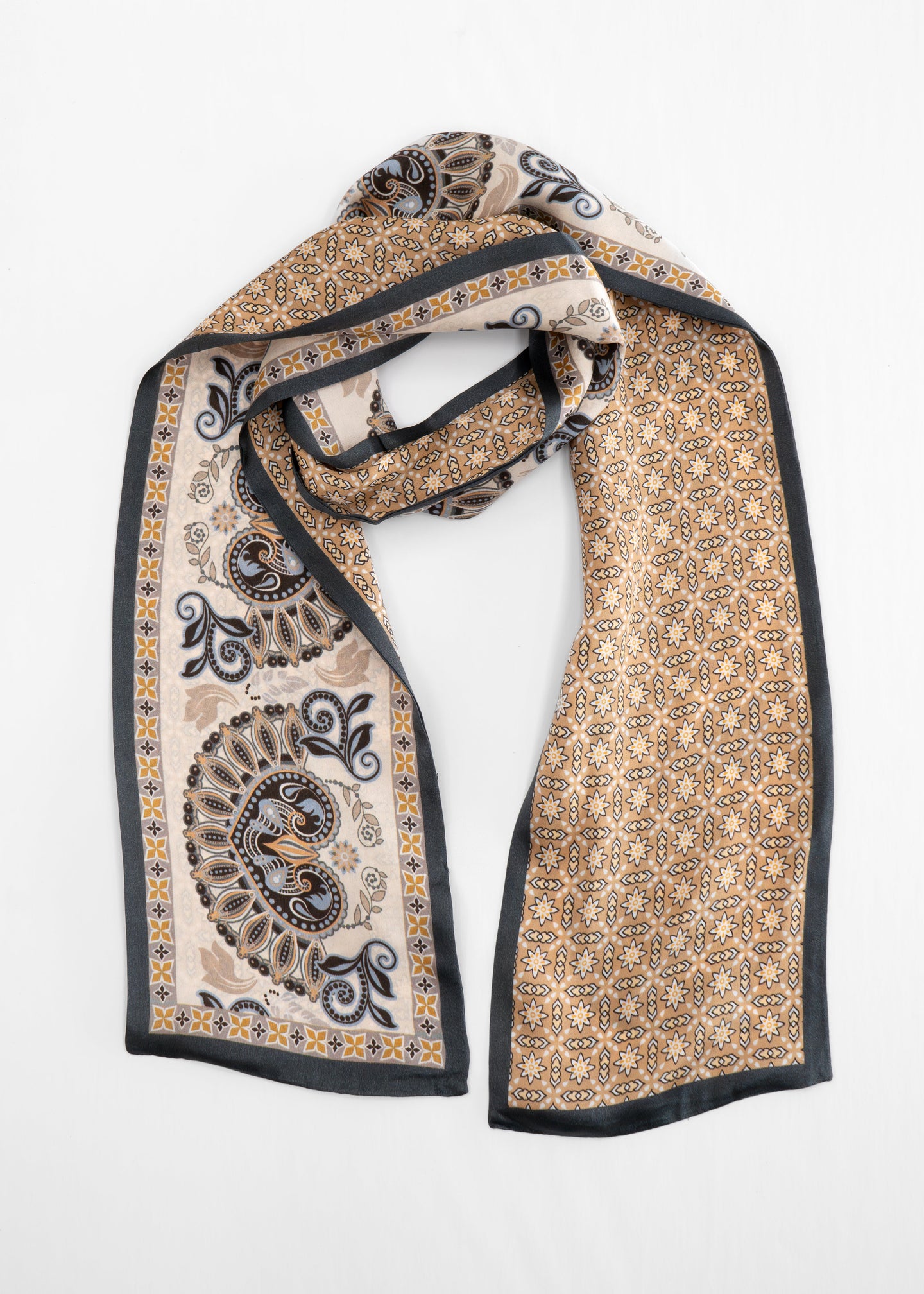 Tom & Eva - Reversible Ornamental Print Long Silk Scarf
