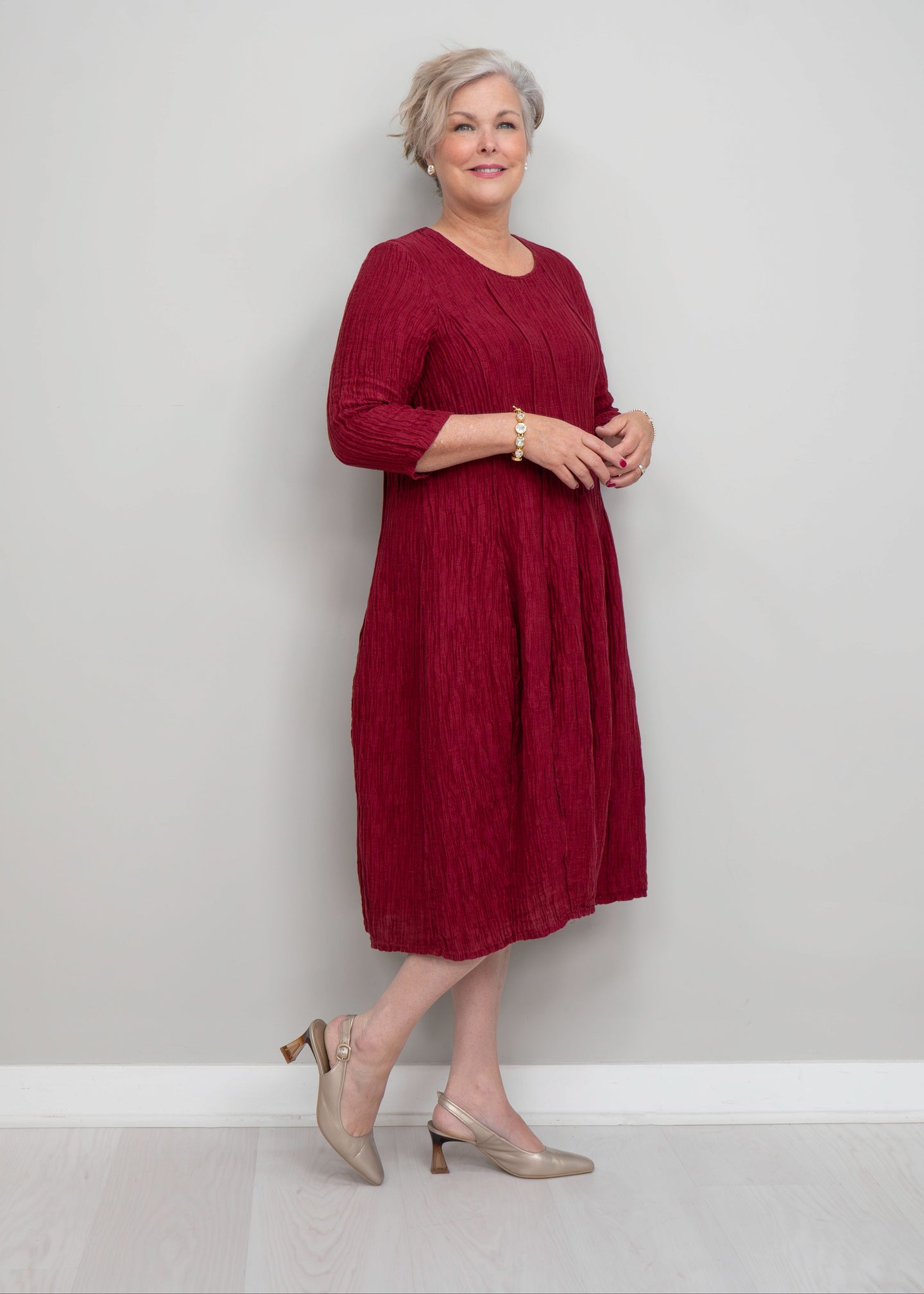 Grizas - 3/4 Sleeve Crinkled Balloon Dress