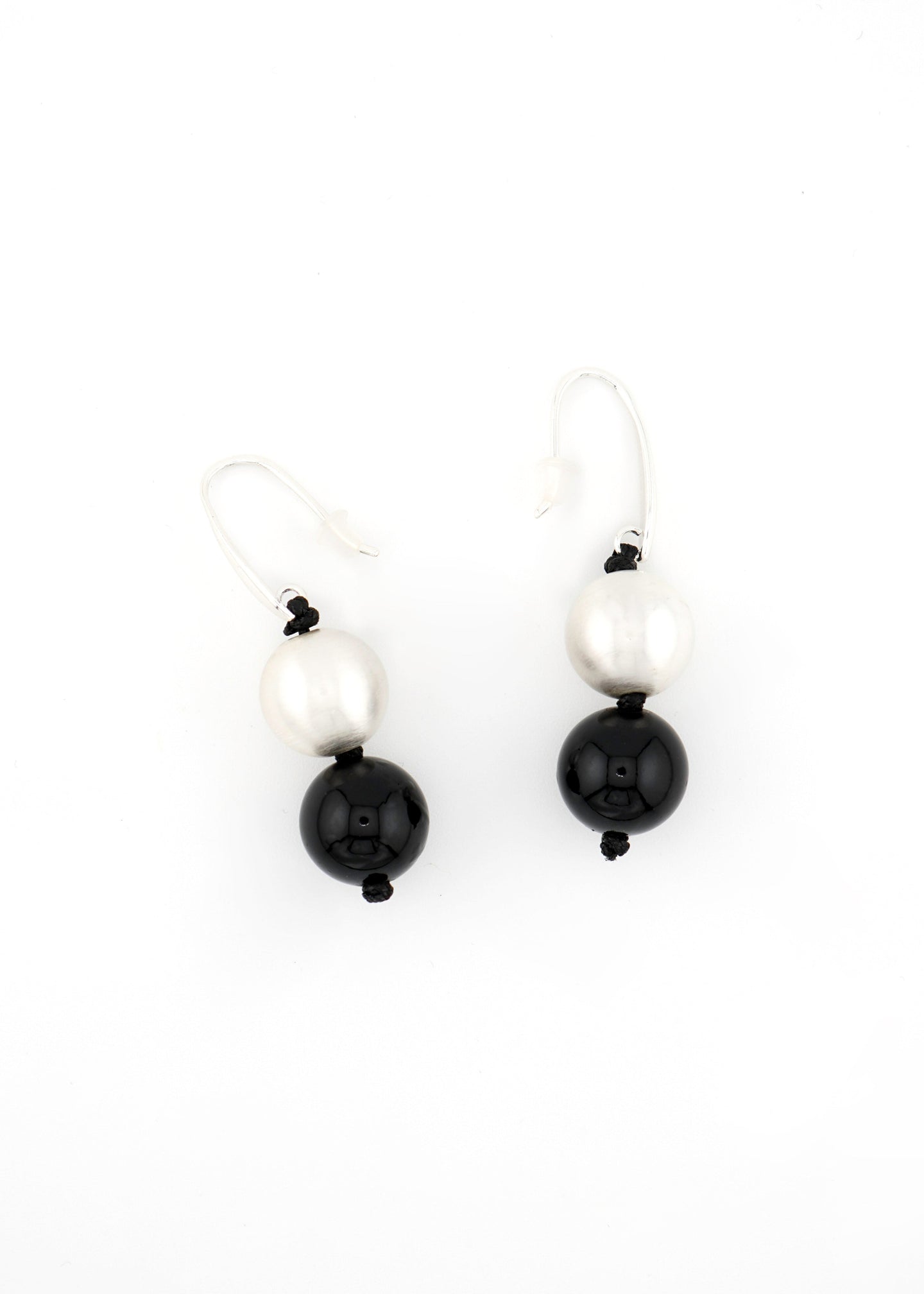 Merx - Matte Silver & Black Bead Drop Earrings