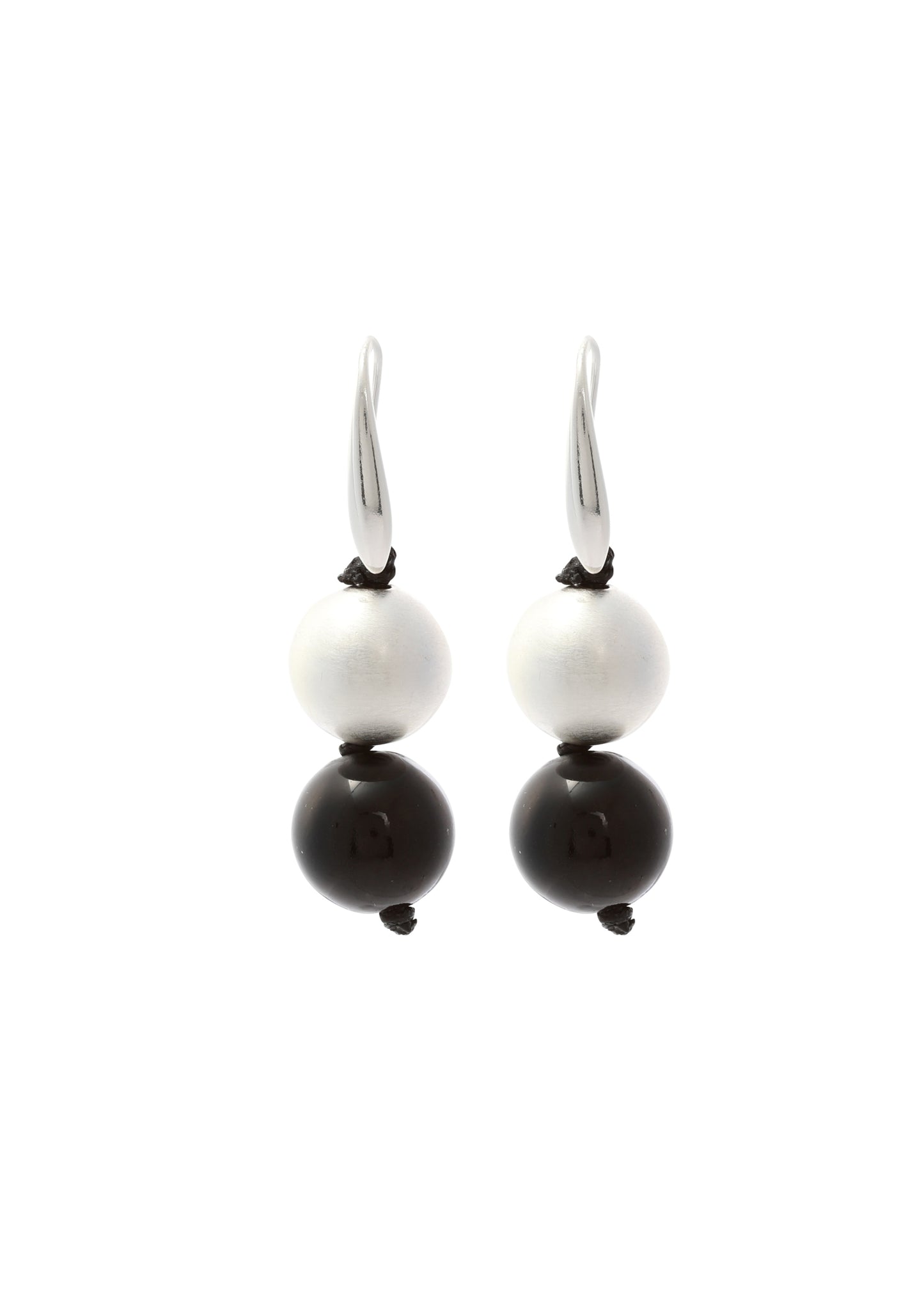 Merx - Matte Silver & Black Bead Drop Earrings