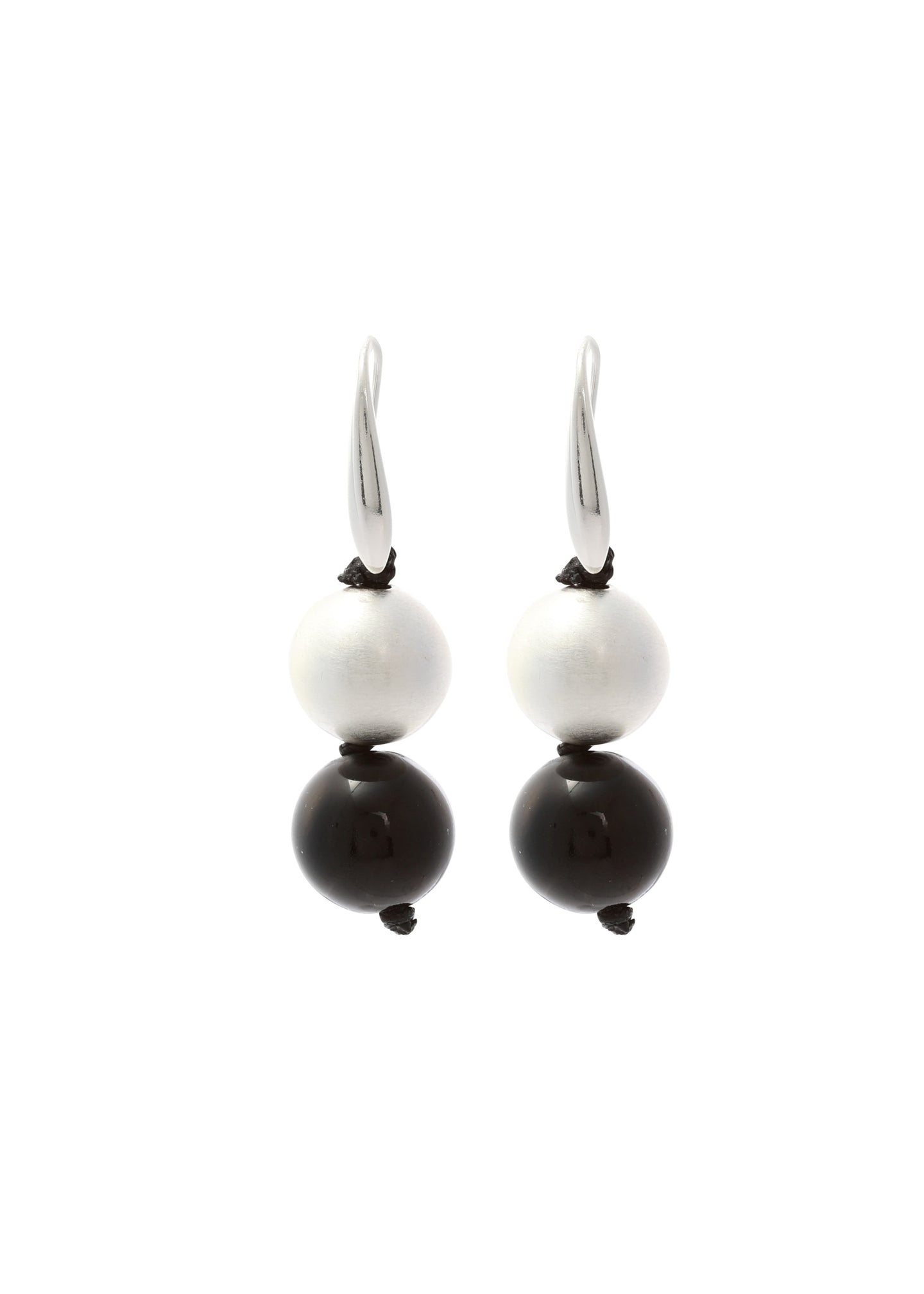 Merx - Matte Silver & Black Bead Drop Earrings