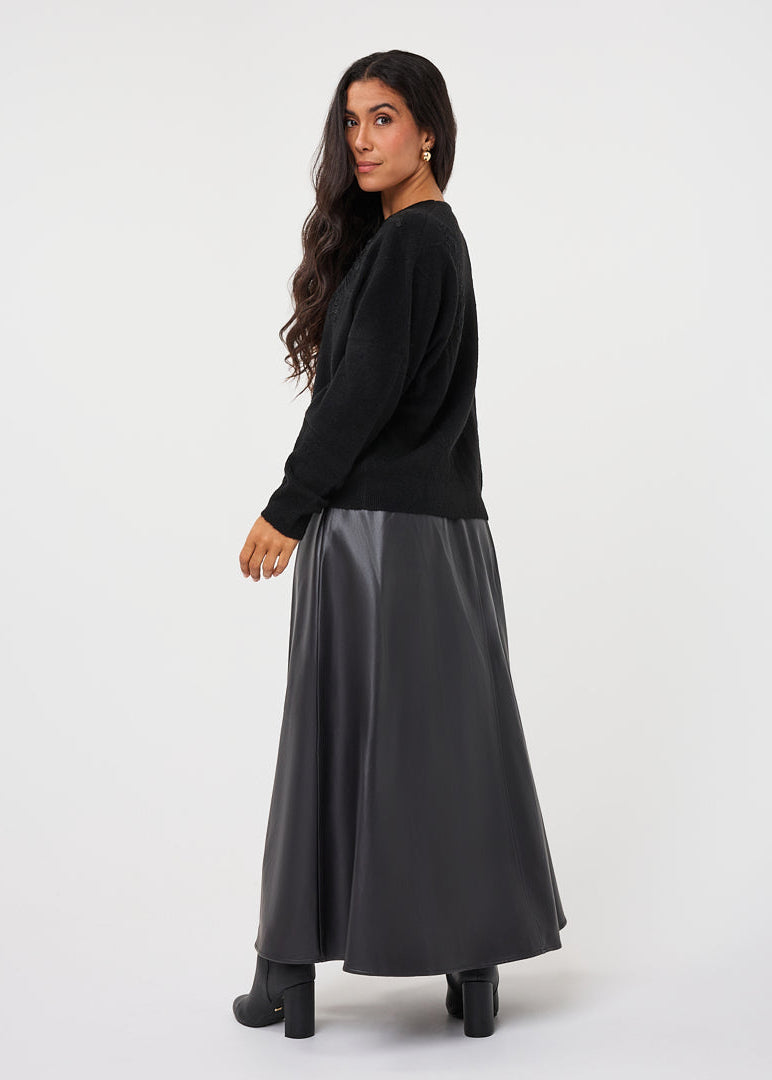 Esqualo - Wide Faux Leather Midi Skirt