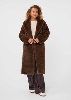 Esqualo - Long Faux Fur & Suedine Coat