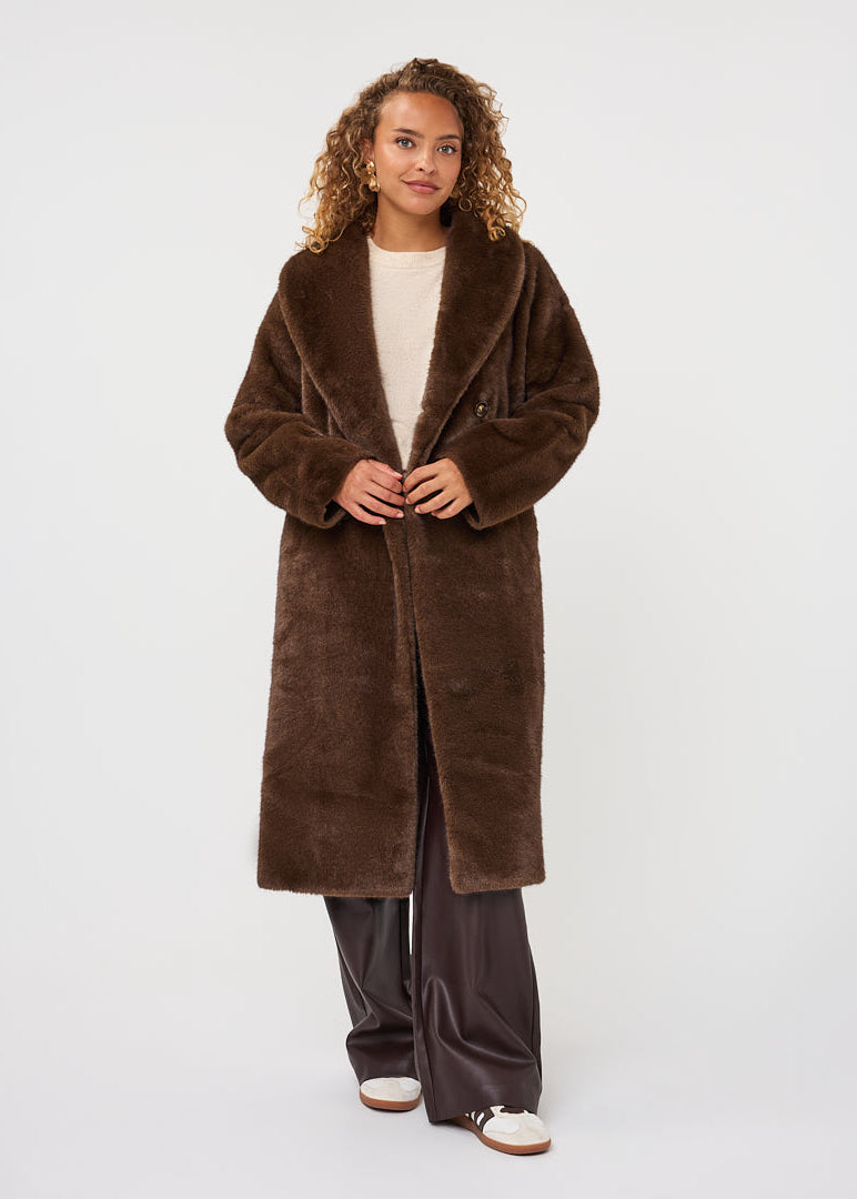 Esqualo - Long Faux Fur & Suedine Coat