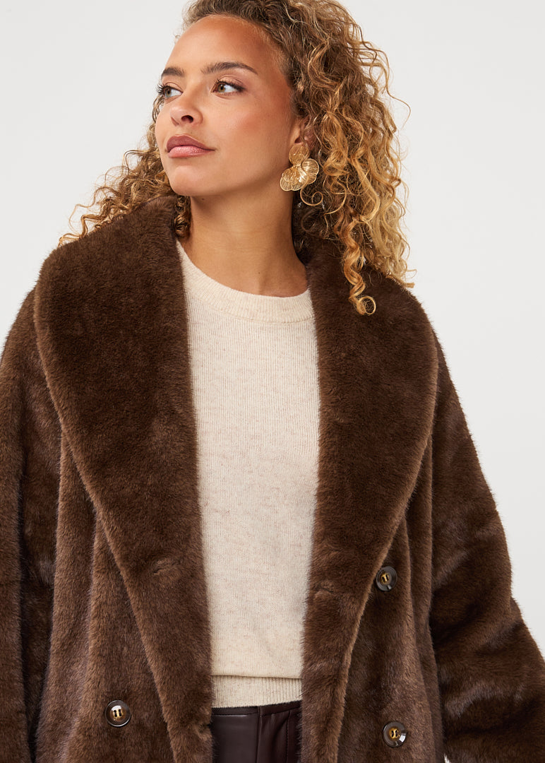 Esqualo - Long Faux Fur & Suedine Coat
