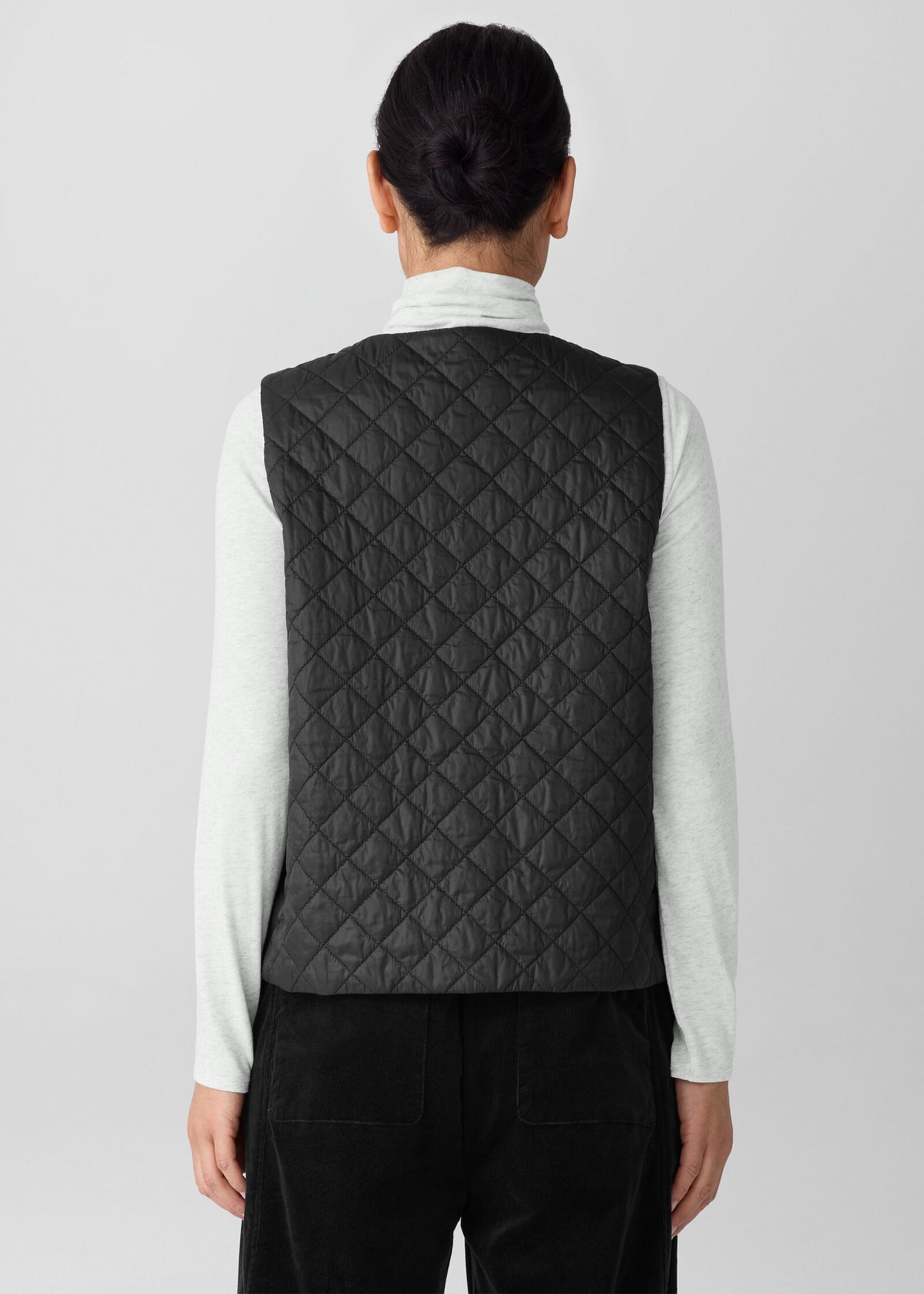 Eileen Fisher - Eggshell Recycled Nylon Quilted V-Neck Vest