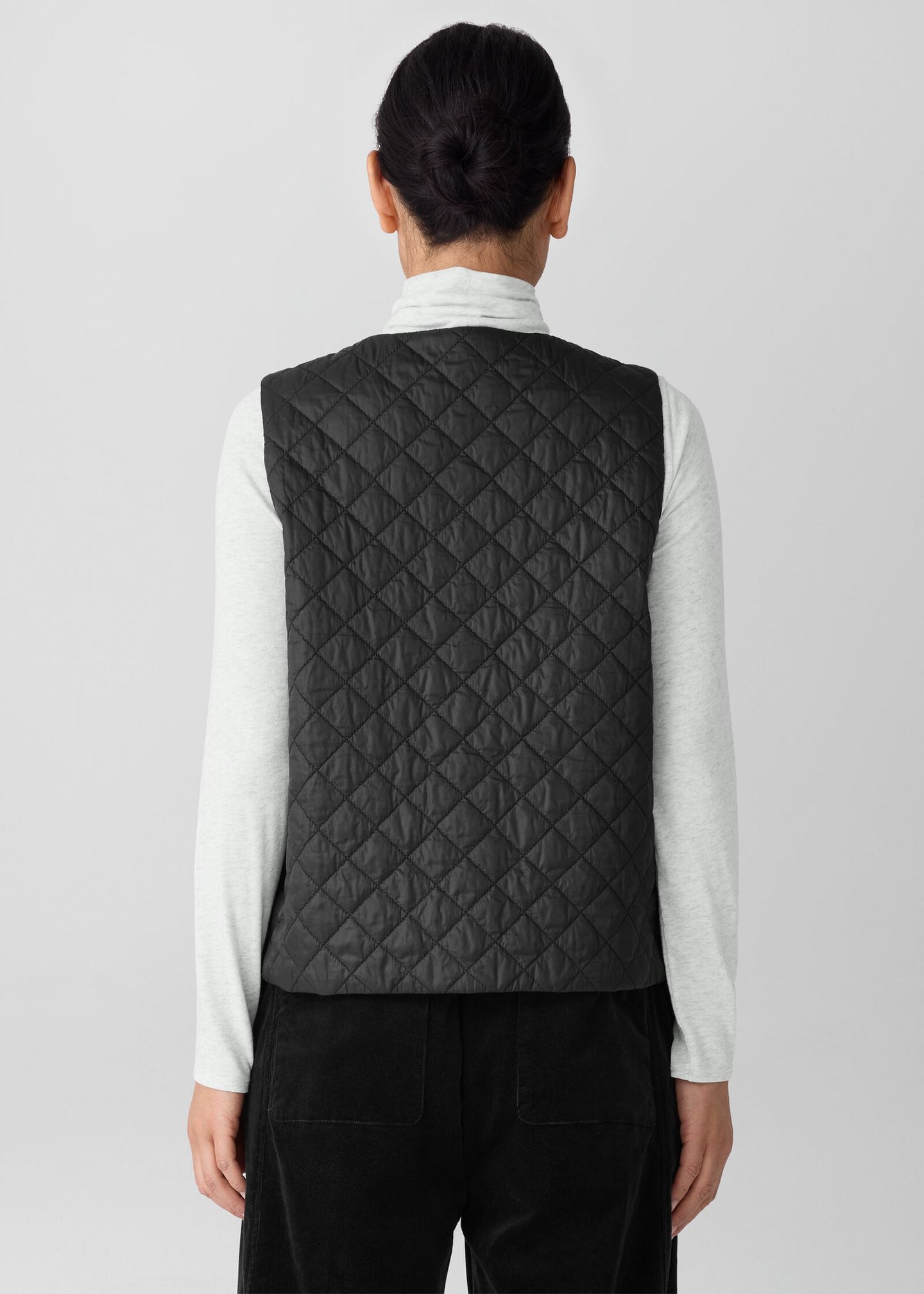 Eileen Fisher - Eggshell Recycled Nylon Quilted V-Neck Vest