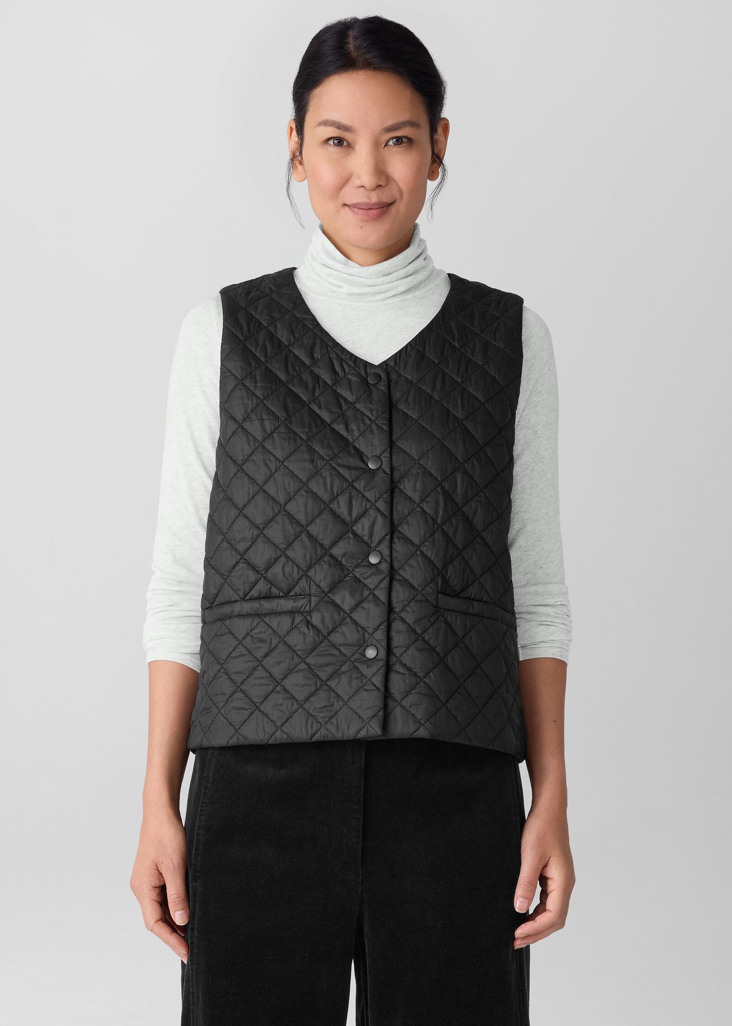 Eileen Fisher - Eggshell Recycled Nylon Quilted V-Neck Vest