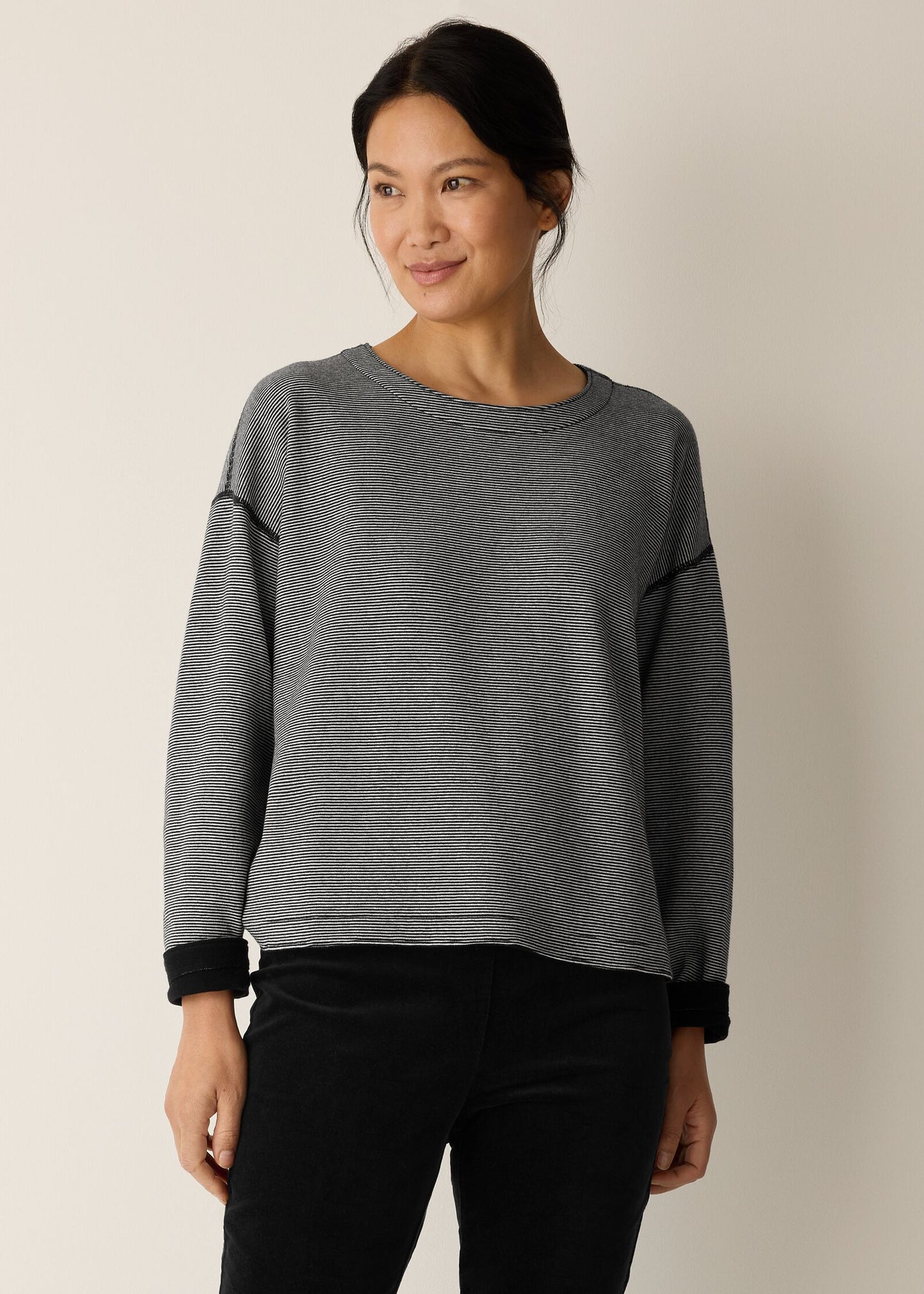 Eileen Fisher - Doubleknit Organic Cotton Stripe Reversible Top