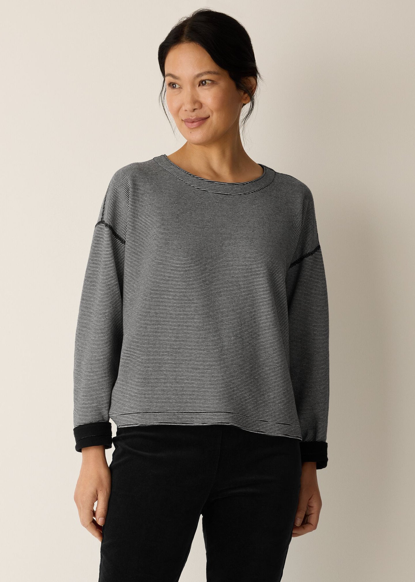 Eileen Fisher - Doubleknit Organic Cotton Stripe Reversible Top