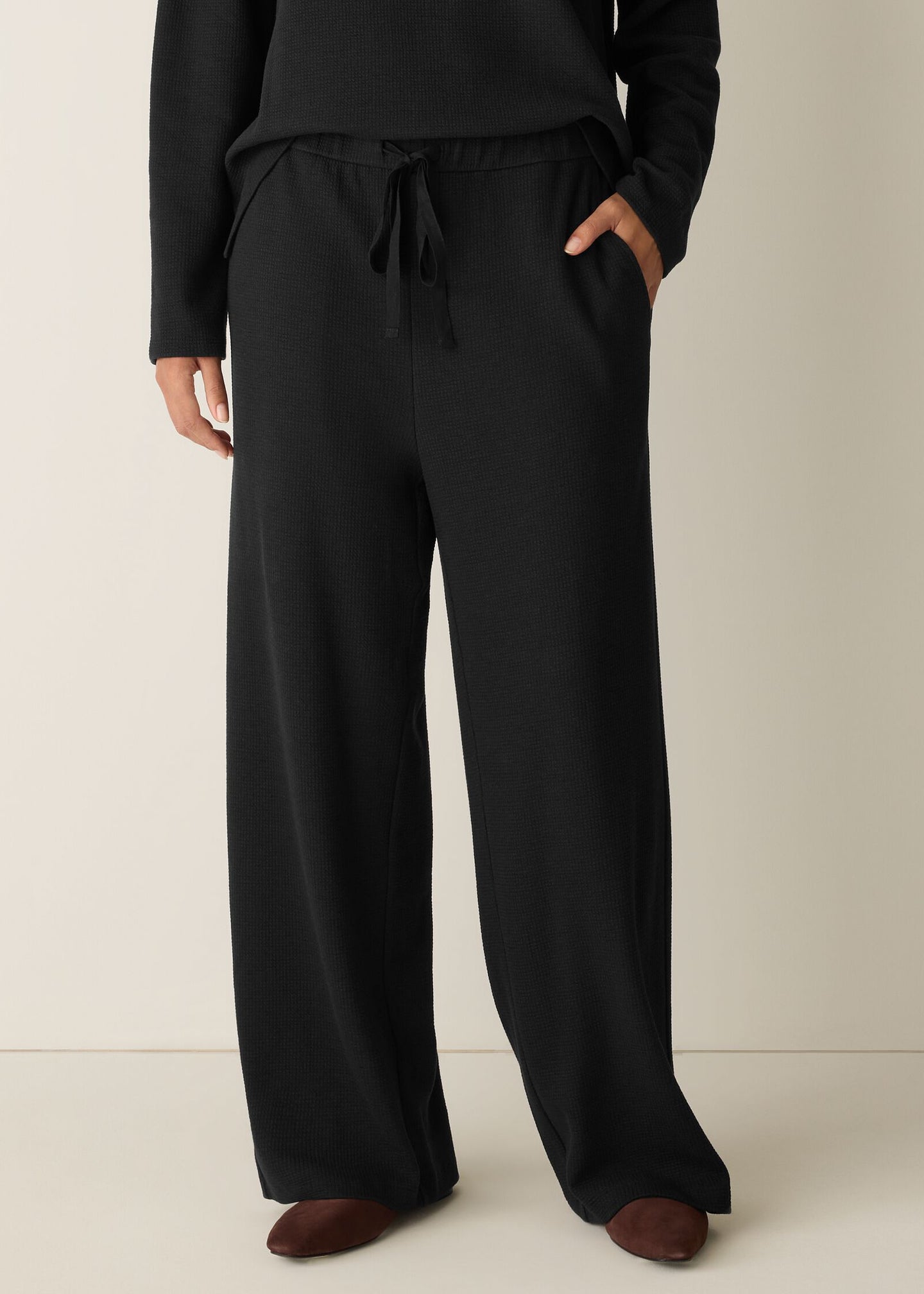 Eileen Fisher - Waffle Cotton Blend Doubleknit Wide-Leg Pant