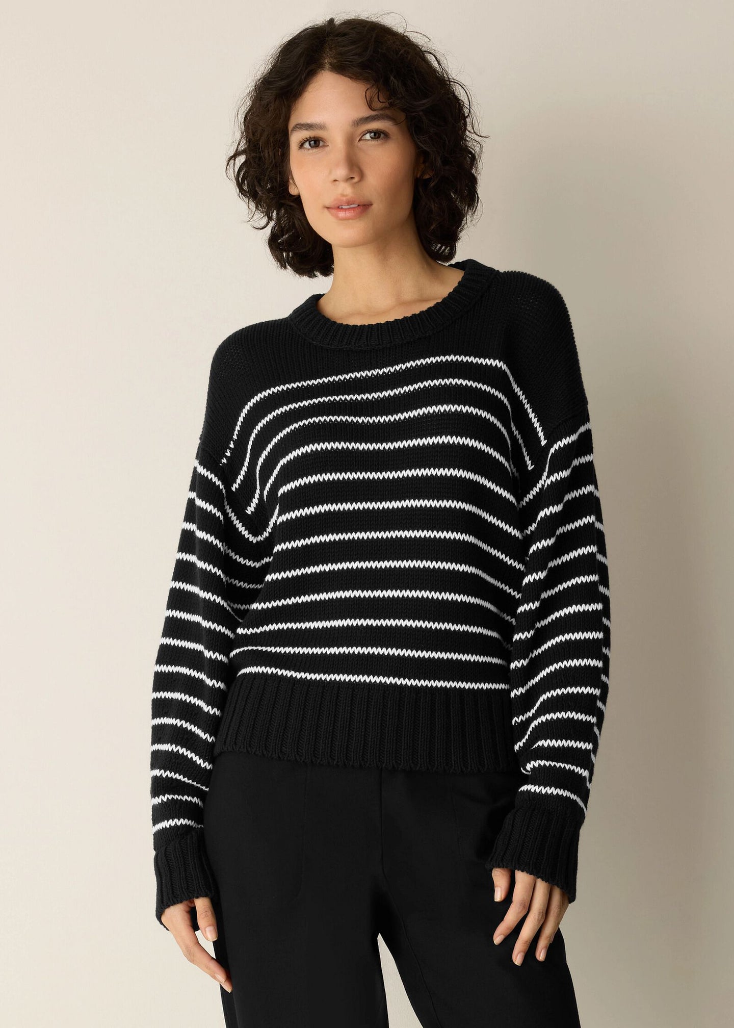 Eileen Fisher - Peruvian Organic Cotton Cord Crew Neck Striped Top