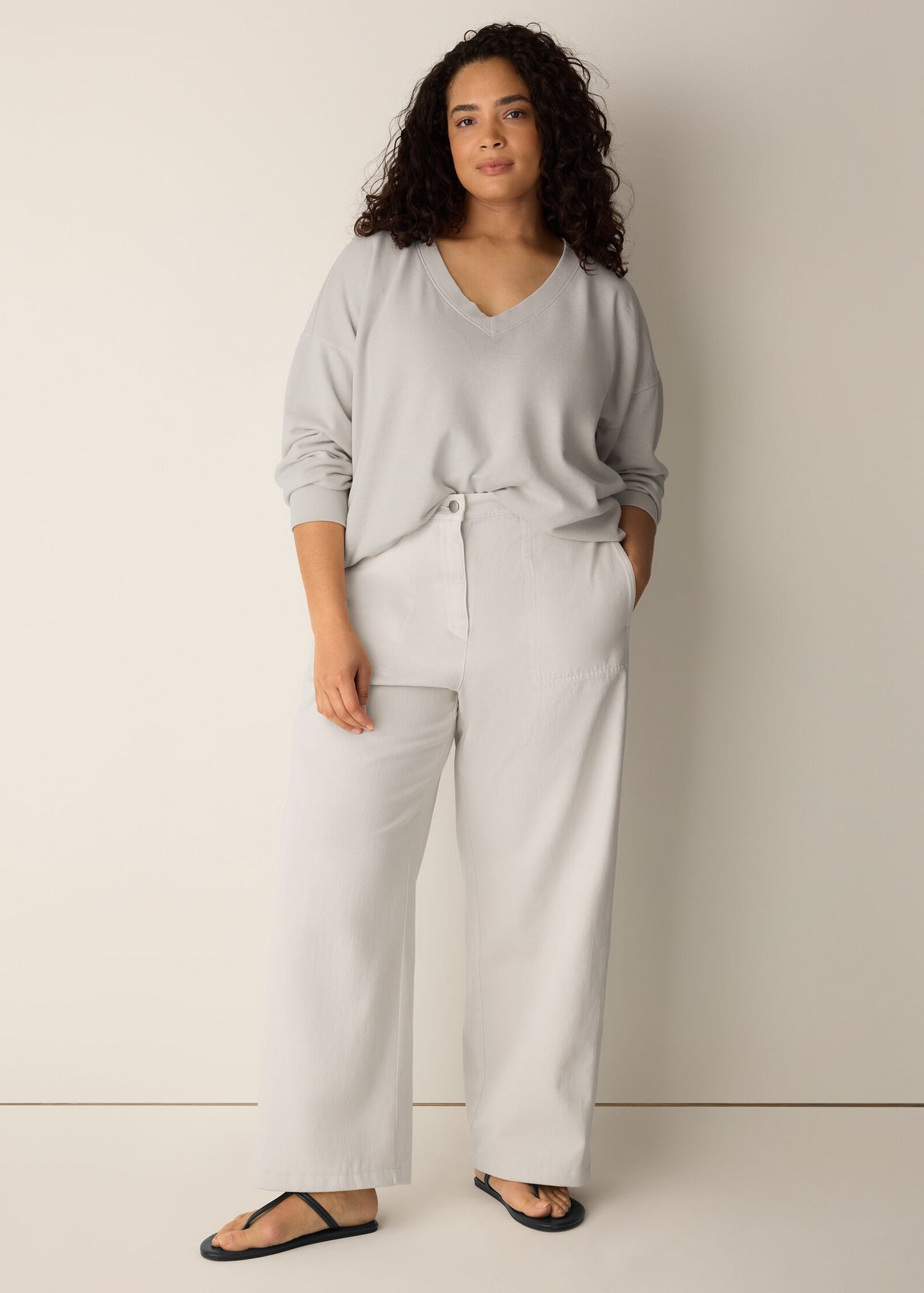 Eileen Fisher - Garment-Dyed Organic Cotton Terry V-Neck Top